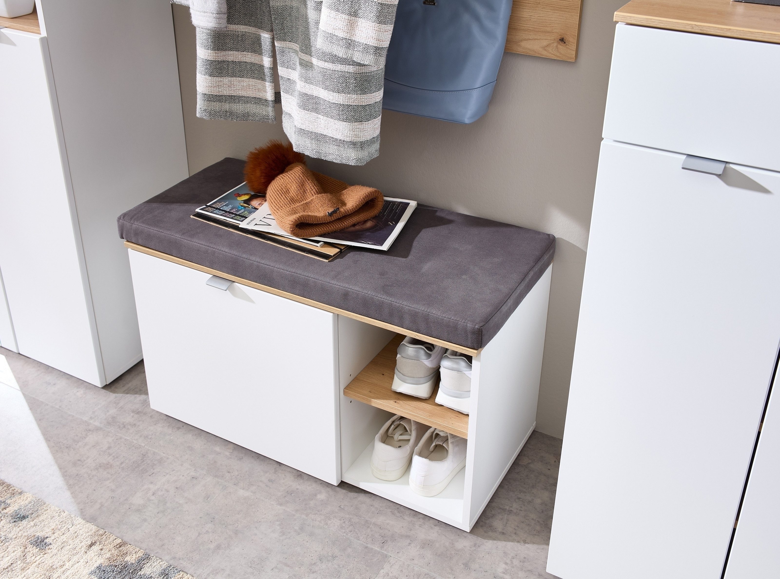 Innostyle Schuhbank in Weiß matt, mit Sitzkissen - 78x50x38cm (BxHxT) – Bild 4 von 5