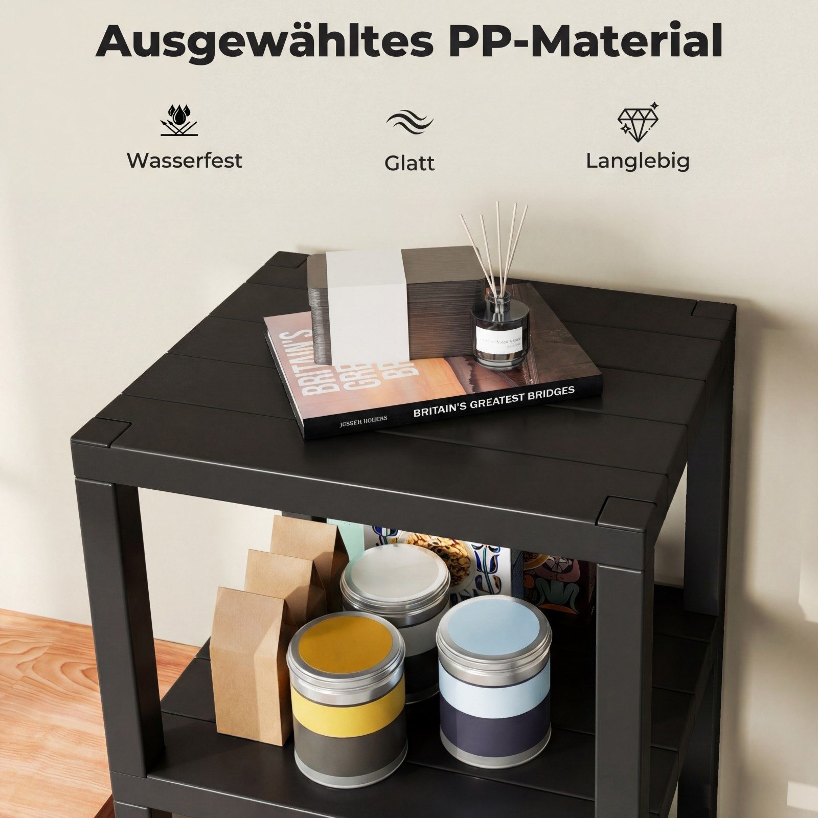 COSTWAY Badregal stehend schmal Standregal Kunststoff, 4 stufig 38x32,5x99cm – Bild 3 von 5