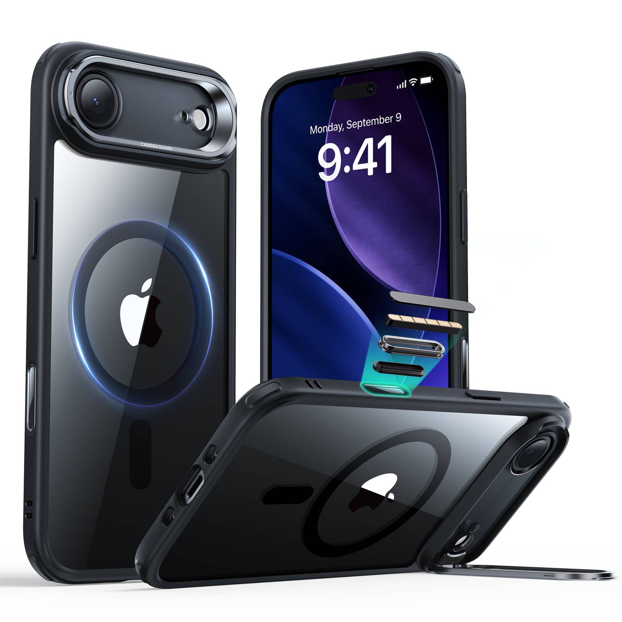 ESR Handyhülle Classic Hybrid HaloLock Case für iPhone Air, Kamerasteuerung Taste, Stash Stand, 3 Modi Ständer