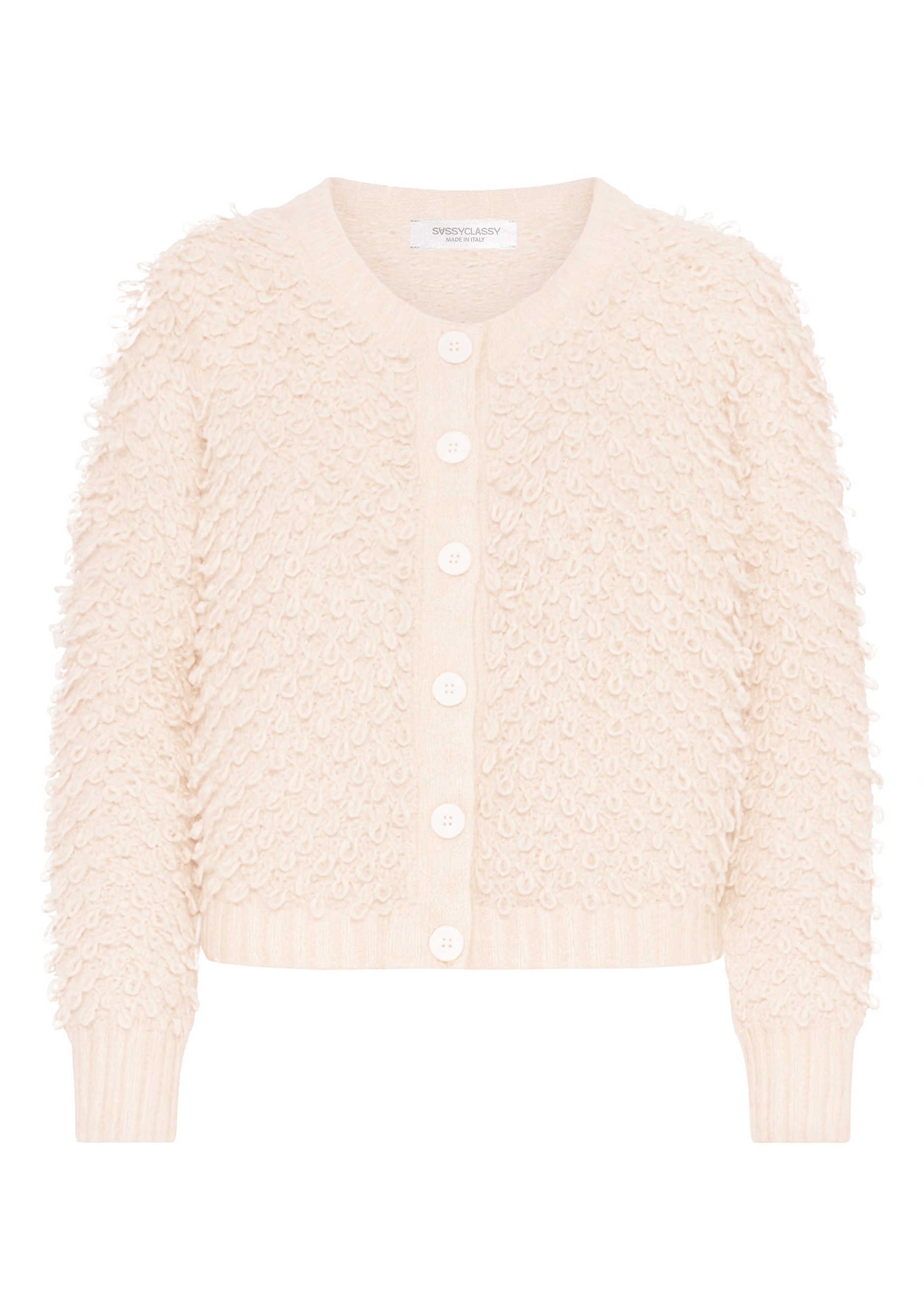 SASSYCLASSY Cardigan Strickjacke mit Loop-Struktur für Damen Kuschelige Jac günstig online kaufen