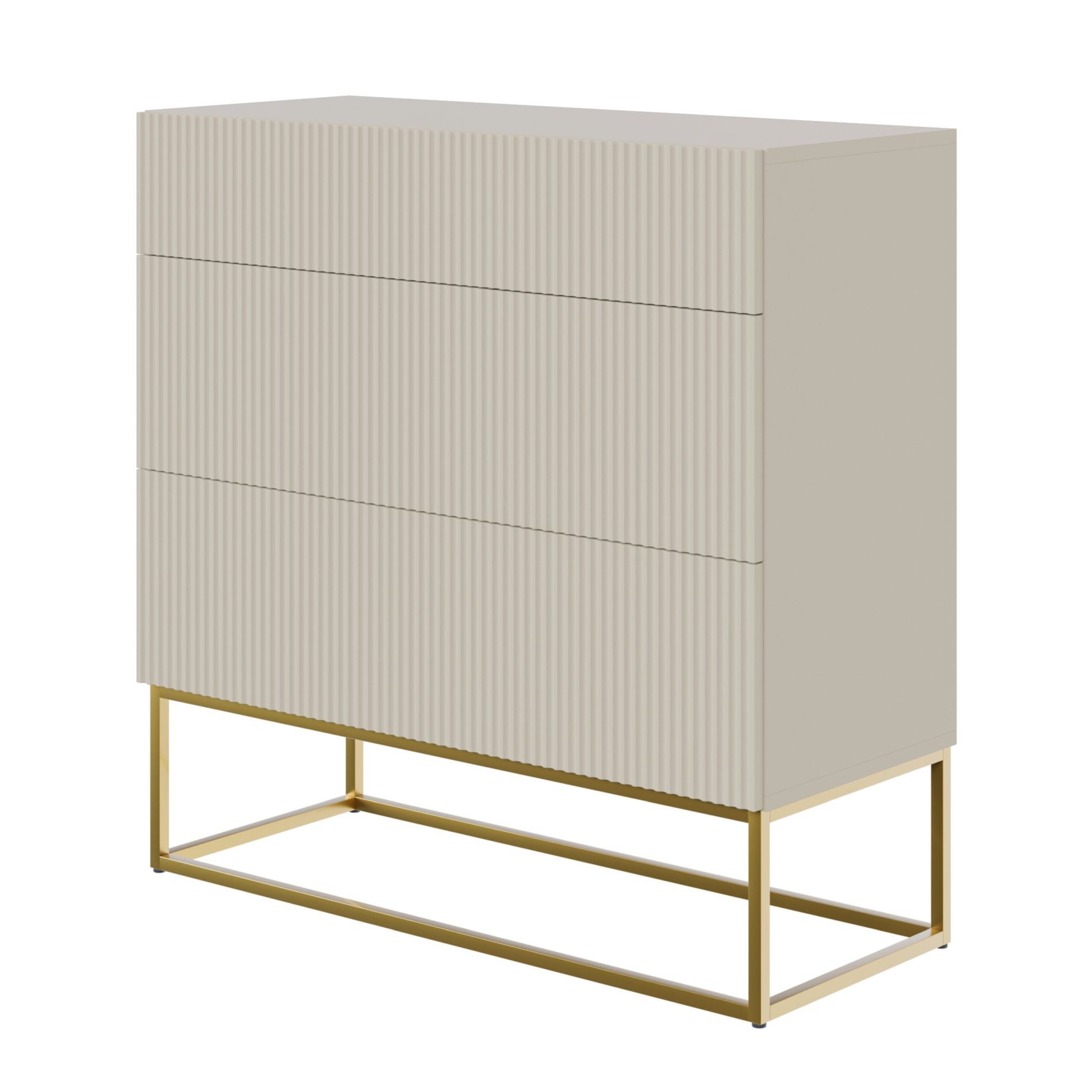 Selsey Kommode VELDIO, mit 3 Schubladen, Lamellenfront, Stahlbeinen, 90 cm breit