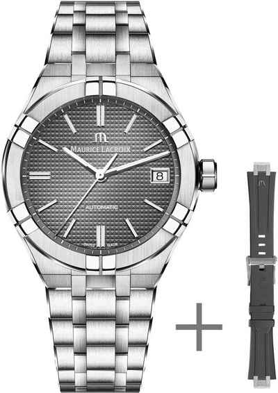 MAURICE LACROIX Automatikuhr Aikon Automatik, AI6007-SS00F-230-A, (Set, 2-tlg., Uhr mit Wechselarmband aus Kautschuk), Armbanduhr, Herrenuhr, Swiss Made