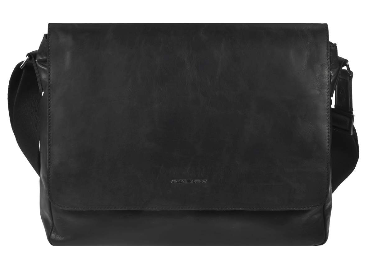 Greenburry Umhängetasche Pure Black, Schultertasche 38x27cm, Messengerbag, Damen Herren
