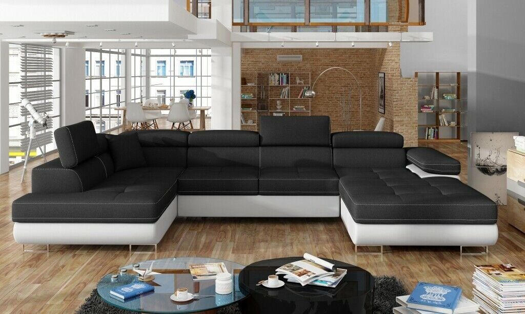 JVmoebel Ecksofa, Stoff U-Form Couch Wohnlandschaft Ecksofa Design Modern Sofa Modern Schwarz/Weiß