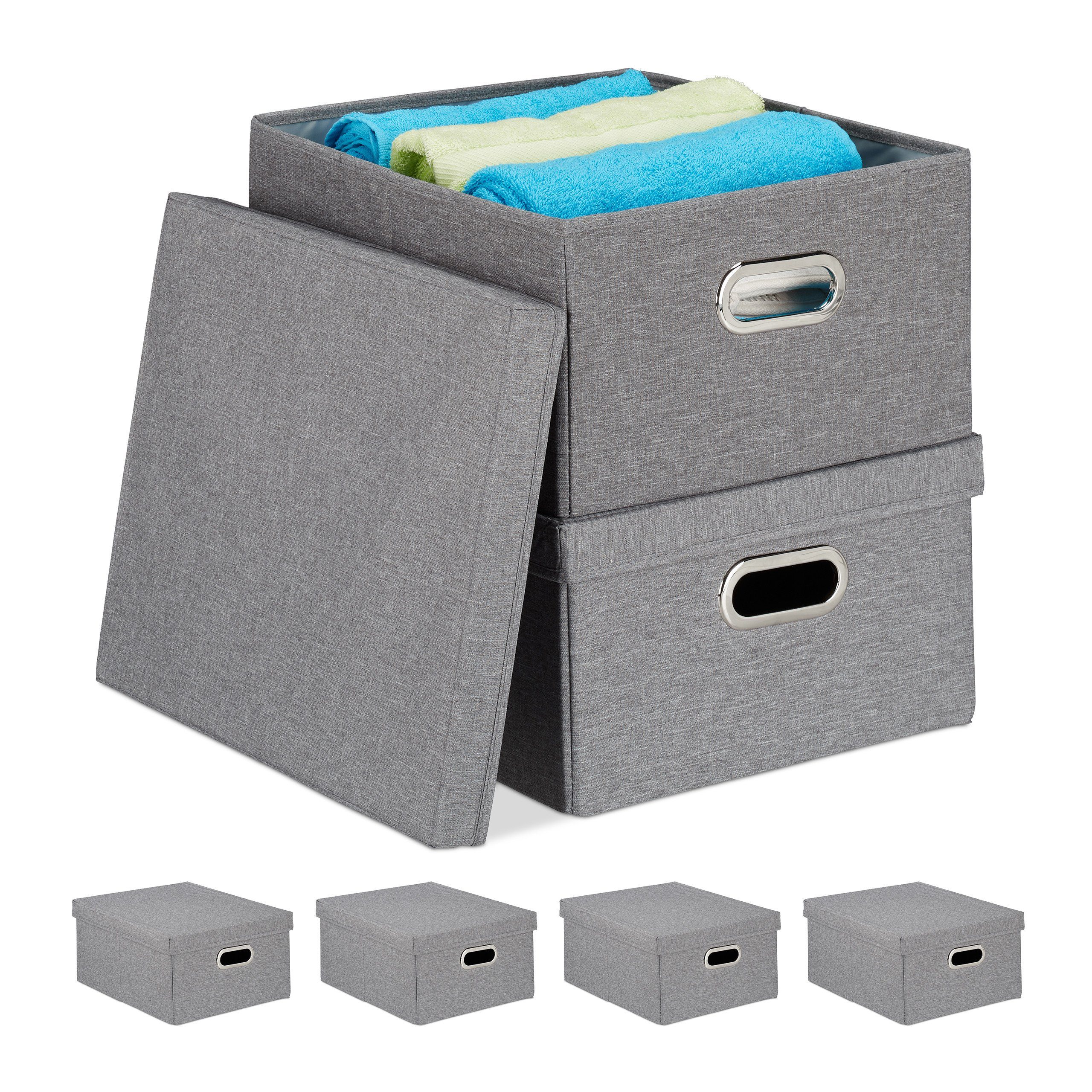 Aufbewahrungsbox 6 x Aufbewahrungsbox mit Deckel grau