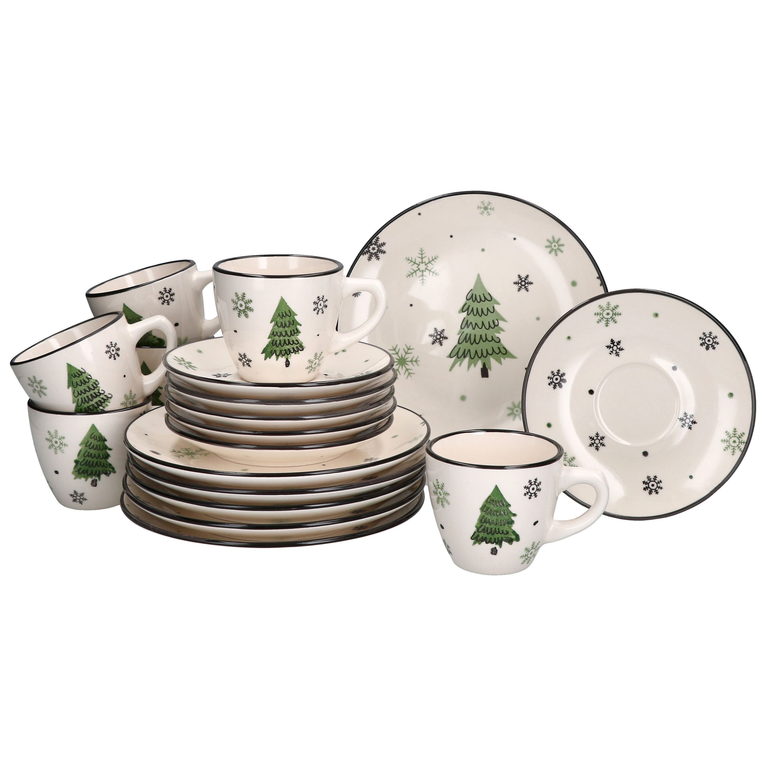 MamboCat Kaffeeservice 18tlg Kaffeeservice Weihnachtsbaum 6 Pers. Dessertteller Kaffeetasse, Steingut, Weihnachtsgeschirr, Weihnachten, …