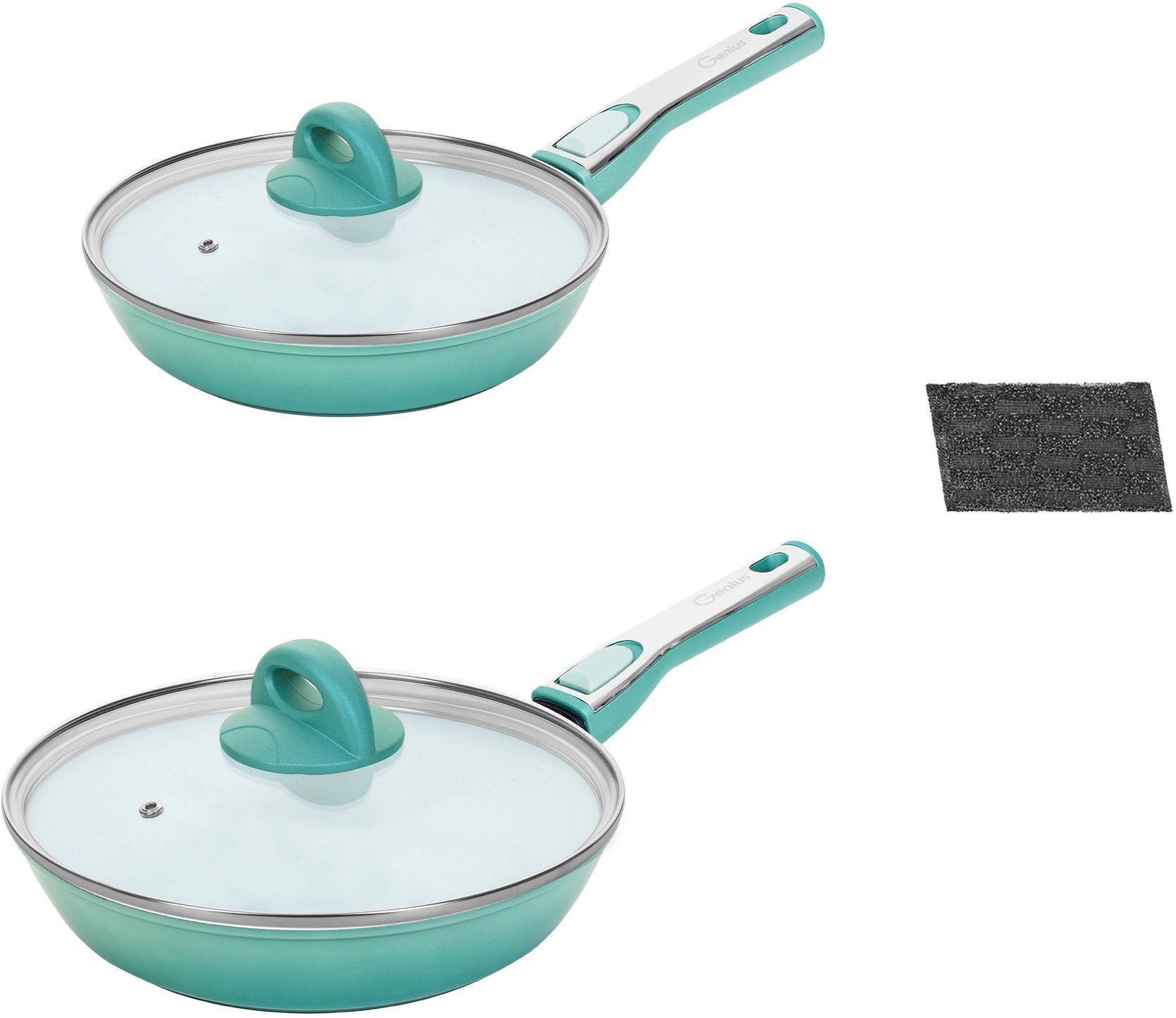 Genius Pfannen-Set Cerafit Revolution Ø 24 cm 28 cm, Keramik (Set, 6-tlg), inkl. Glasdeckel und 2x Clia Genie Schwamm