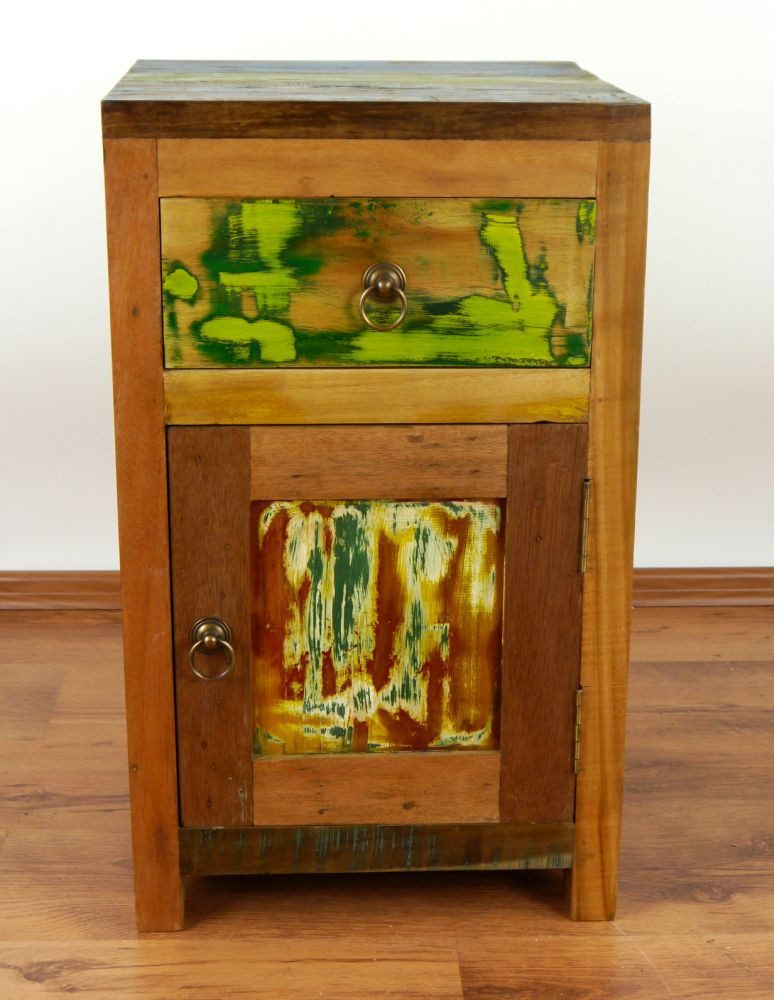 livasia Nachtschrank aus Java - 38x38x60cm - Teakholz, recyceltes Bootsholz handgefertigt