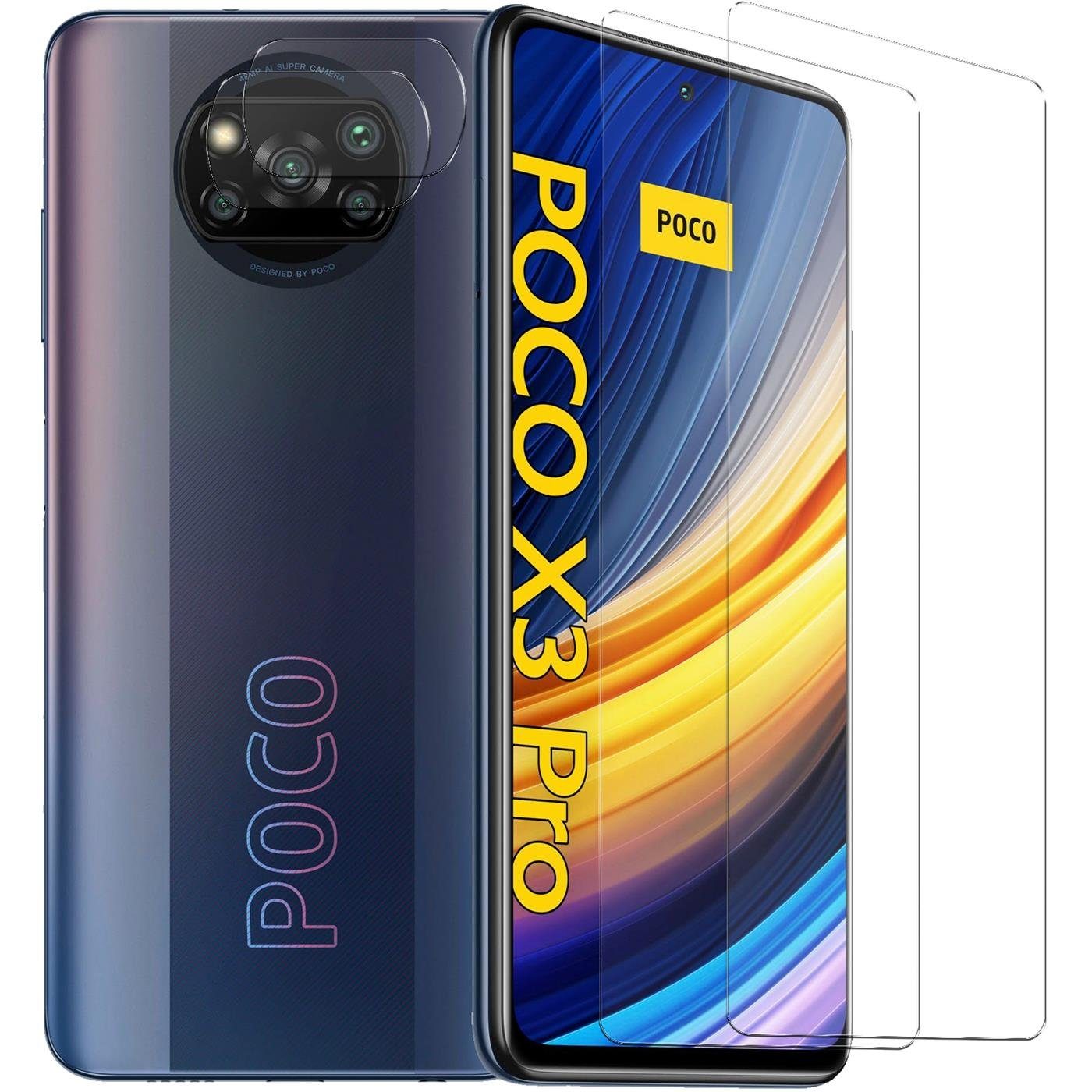 CoolGadget Schutzfolie Panzerfolie für Poco X3 / X3 Pro, (Spar-Set 4in1, 2x Displayschutz, 2x Kameraschutz), Panzerglas Schutzfolie für Xiaomi Poco X3 / X3 Pro Folie