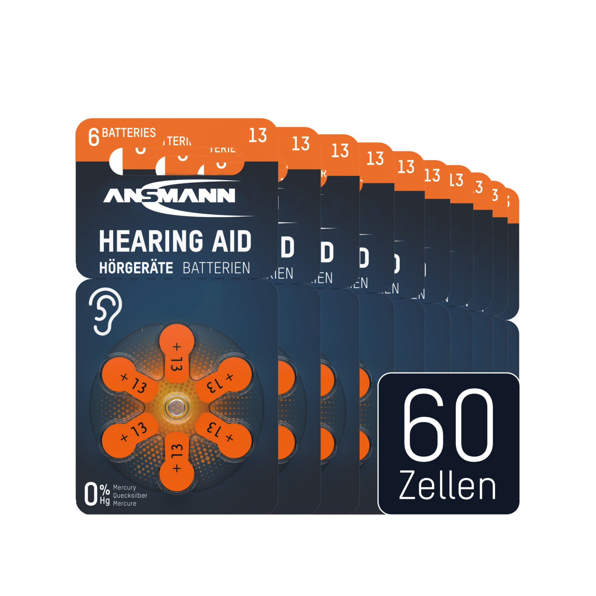 ANSMANN AG Hörgerätebatterien Typ 13 orange, 60 Stück Knopfzelle