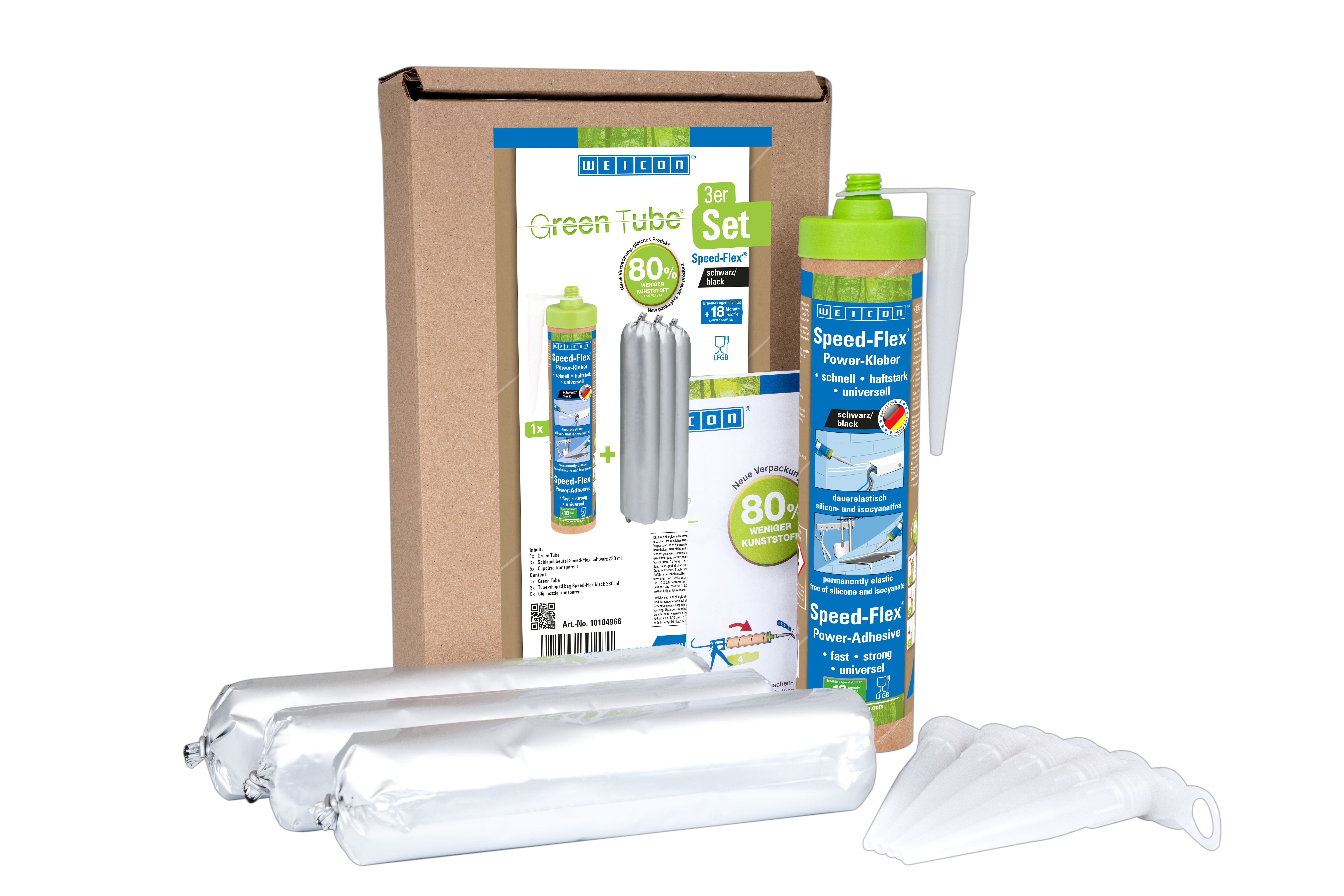 WEICON Silikon Green Tube Speed-Flex®, hochviskoser Kleb- und Dichtstoff, (3-tlg), Verklebungen selbst an senkrechten Flächen