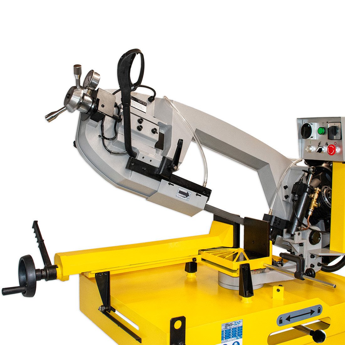BAMATO Metallbandsäge BMS-320 Metallsäge 1,5kW Bandsäge 245mm Schnittleistung, 2 Geschwindigkeiten, Kühlung, Manometer, Bedienpult, 400V