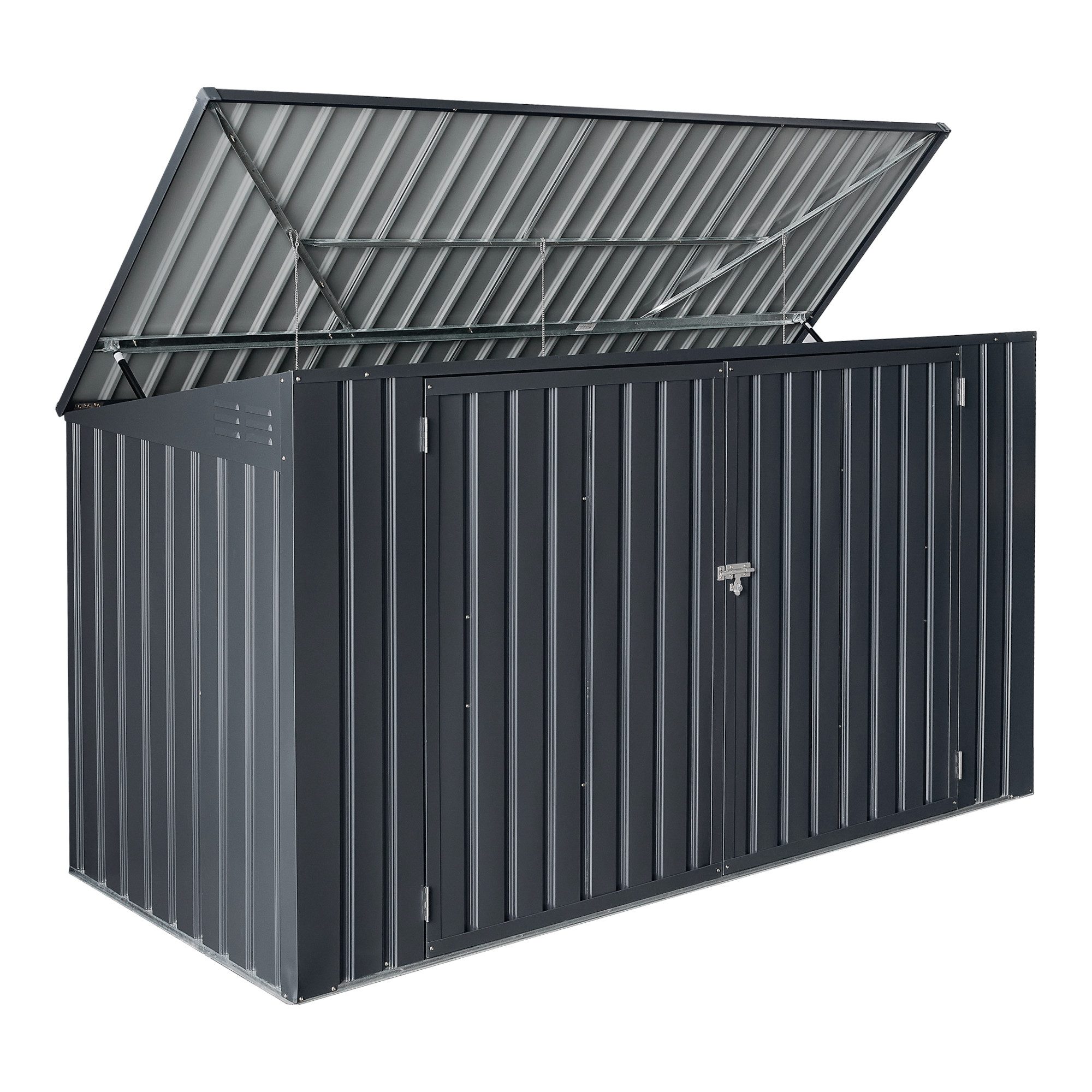 en.casa Mülltonnenbox, »Grebin« Verkleidung für 3 Mülltonnen Stahl Dunkelgrau 237 x 101 cm