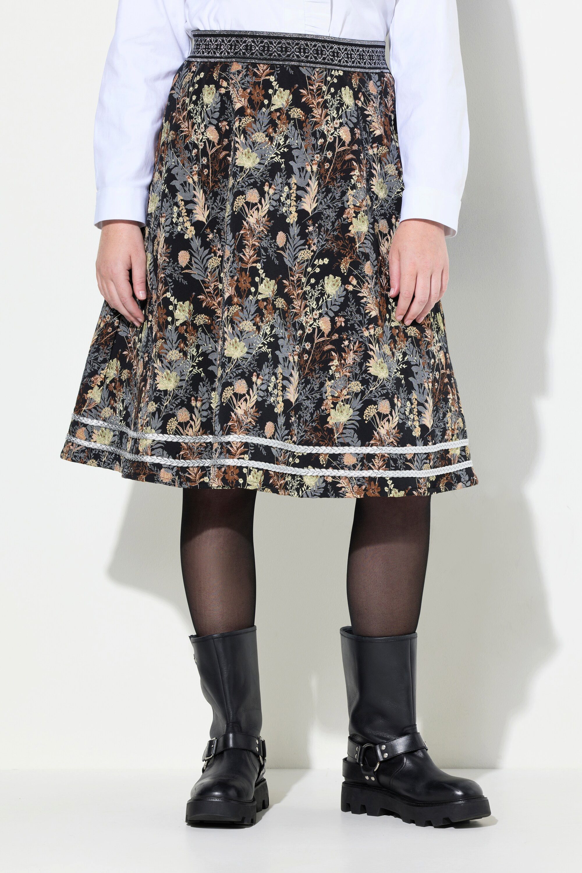 Ulla Popken Jerseyrock Jacquard-Midirock A-Linie Elastikbund