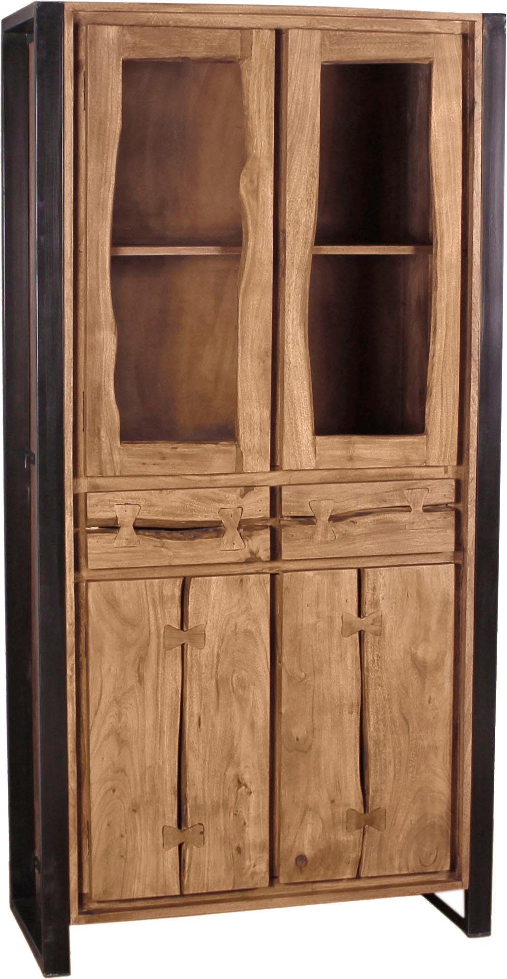 SIT Vitrine Live Edge aus Akazienholz, mit markanten Baumkanten in der Front