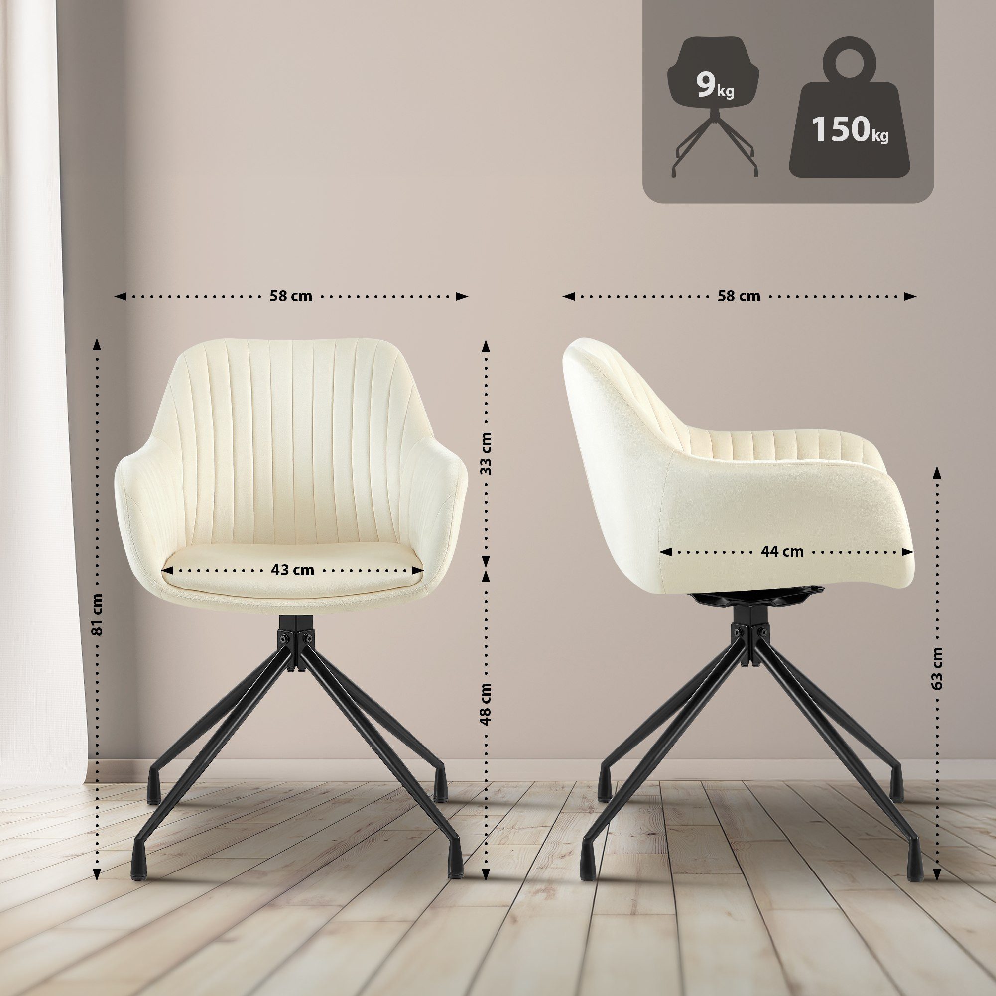 CLP Esszimmerstuhl Welby, Drehbar, Samtbezug, Gepoltert, günstig online kaufen