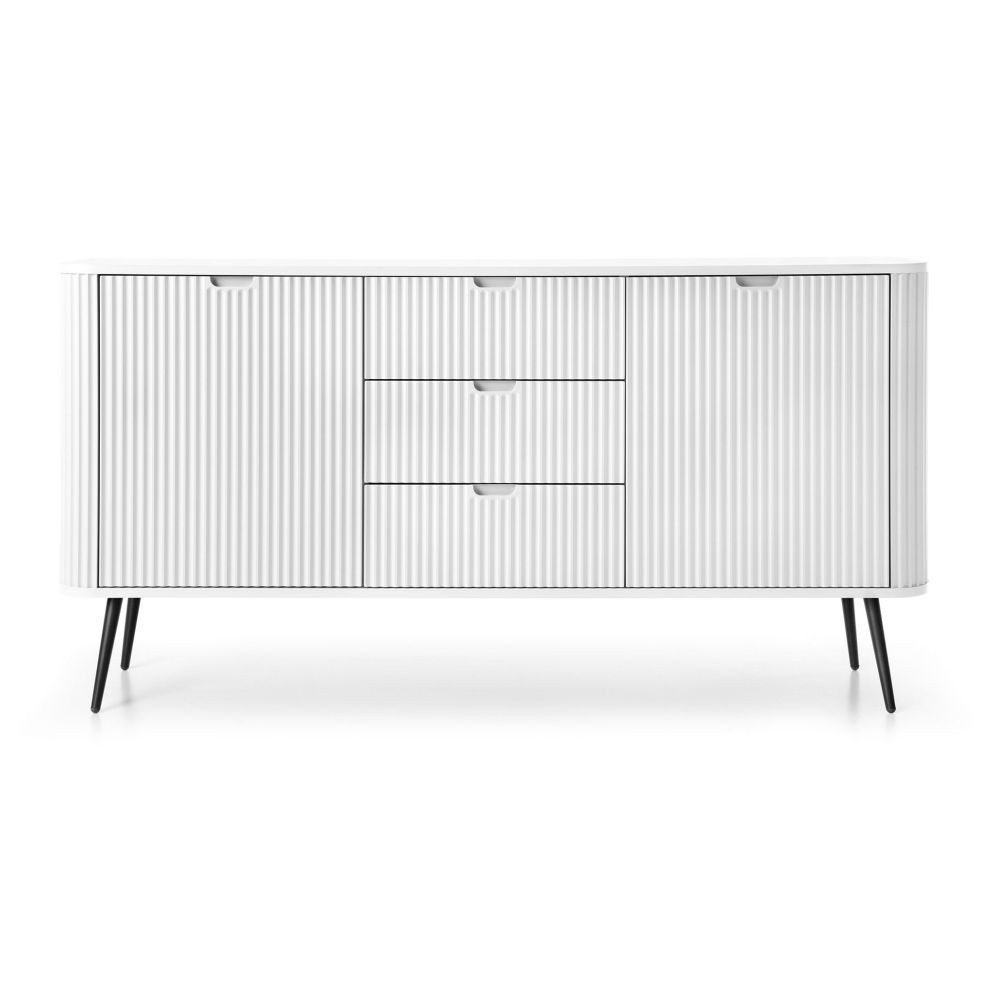 Lomadox Sideboard ZARA-160, in weiß Rillen gerillt Metallfüße schwarz 168x87x39 cm