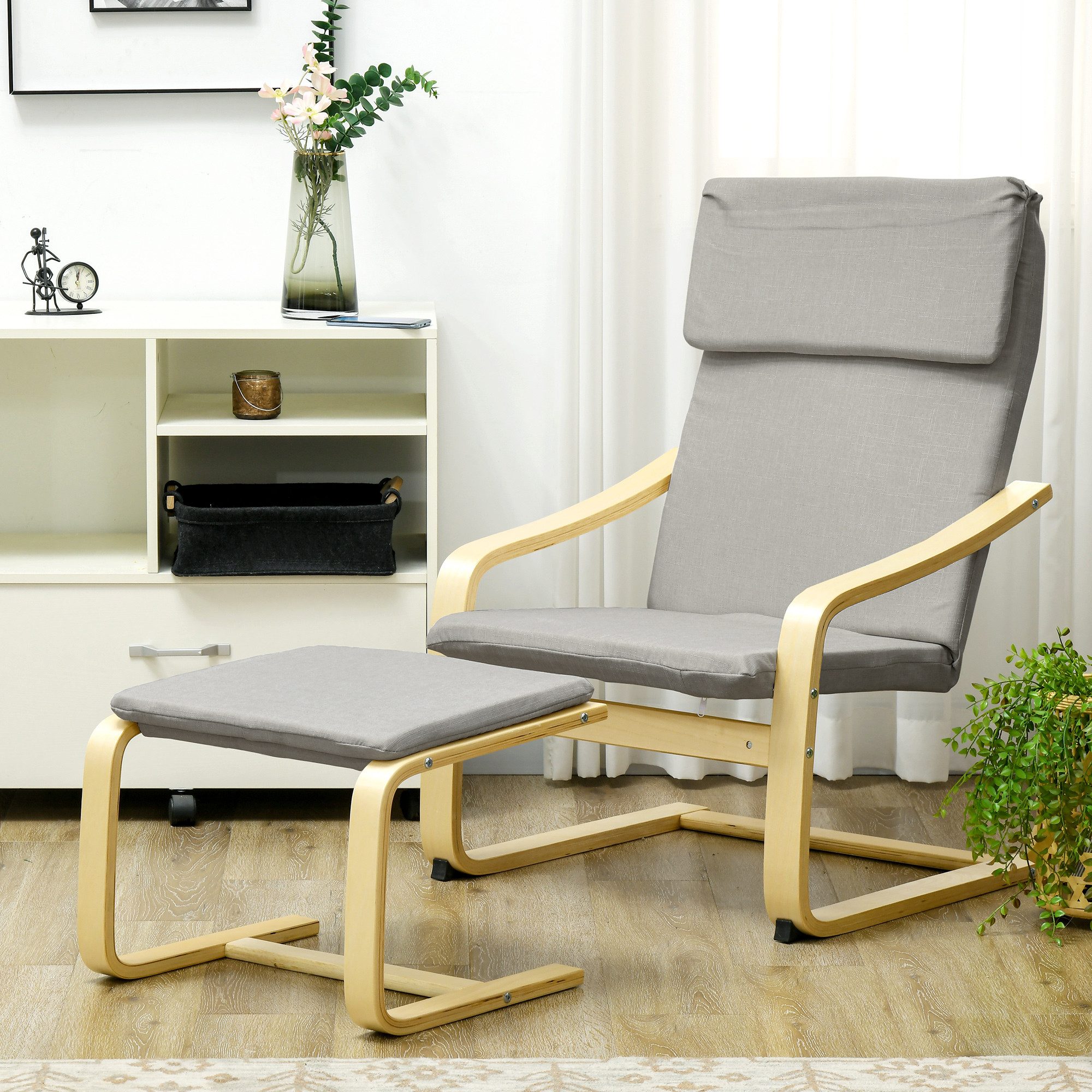 HOMCOM Relaxsessel Relaxsessel Sessel Loungesessel mit Hocker mit Leinenoptik hellgrau (Lesesessel, 2-St., Ruhesessel), für Garten, Balkon, Hellgrau