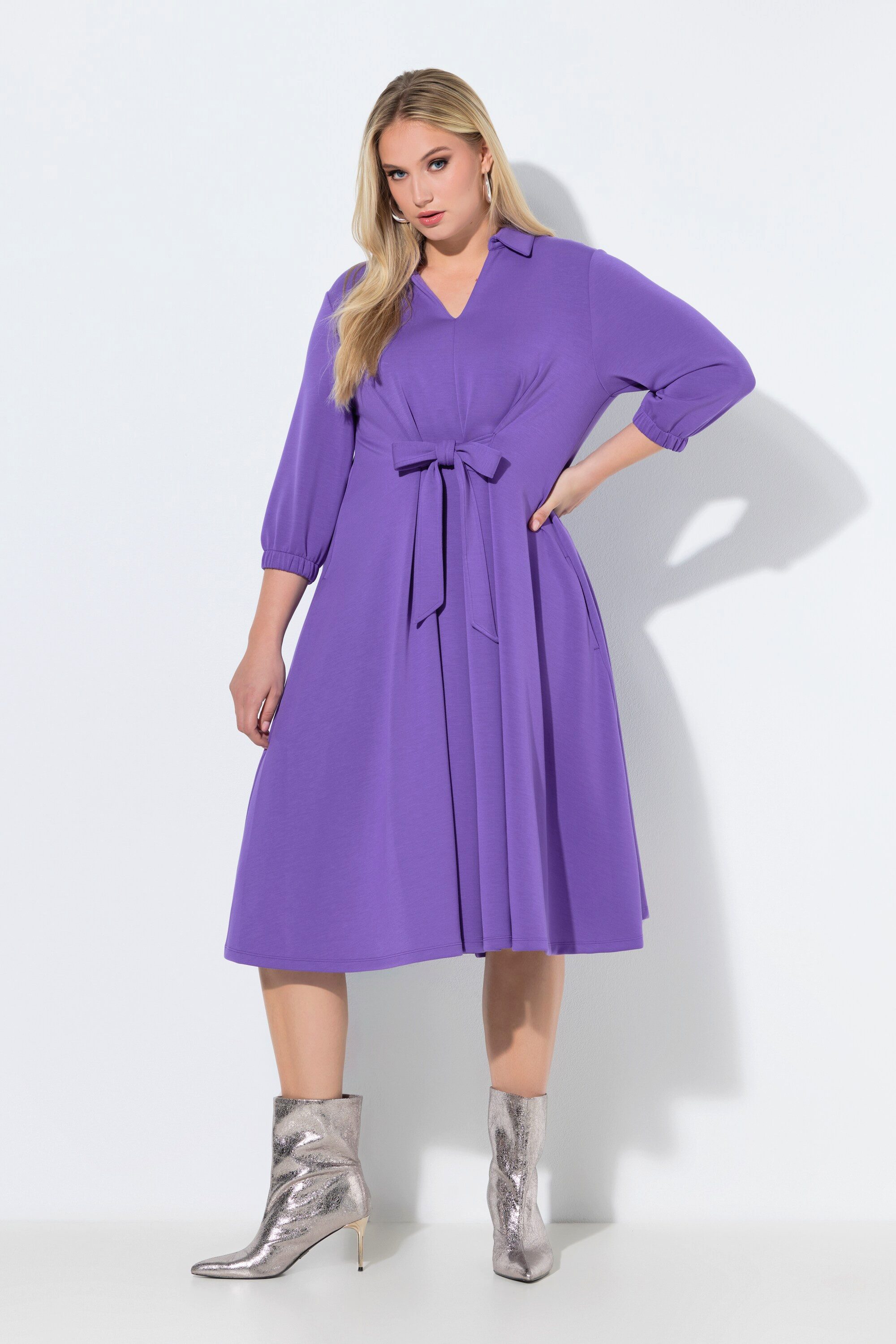 Ulla Popken Midikleid Sweatkleid A-Linie Hemdkragen 3/4-Arm Modalmix