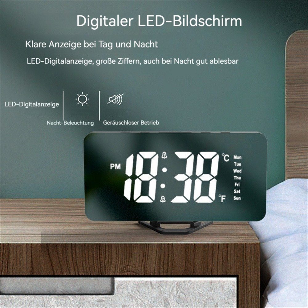 Wecker Uhr Moduls Wecker Spiegel-Wecker, Temperaturanzeige Anzeige Display mit Digital, Schwarz Dekorative Digital Snooze mit LED