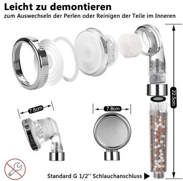 HYTIREBY Handbrause Duschkopf Handbrause mit Öko Ionen Filter Mineralsteinen, Wassersparende und Druckerhöhende Duschbrause mit 3-Lagen-Filtration