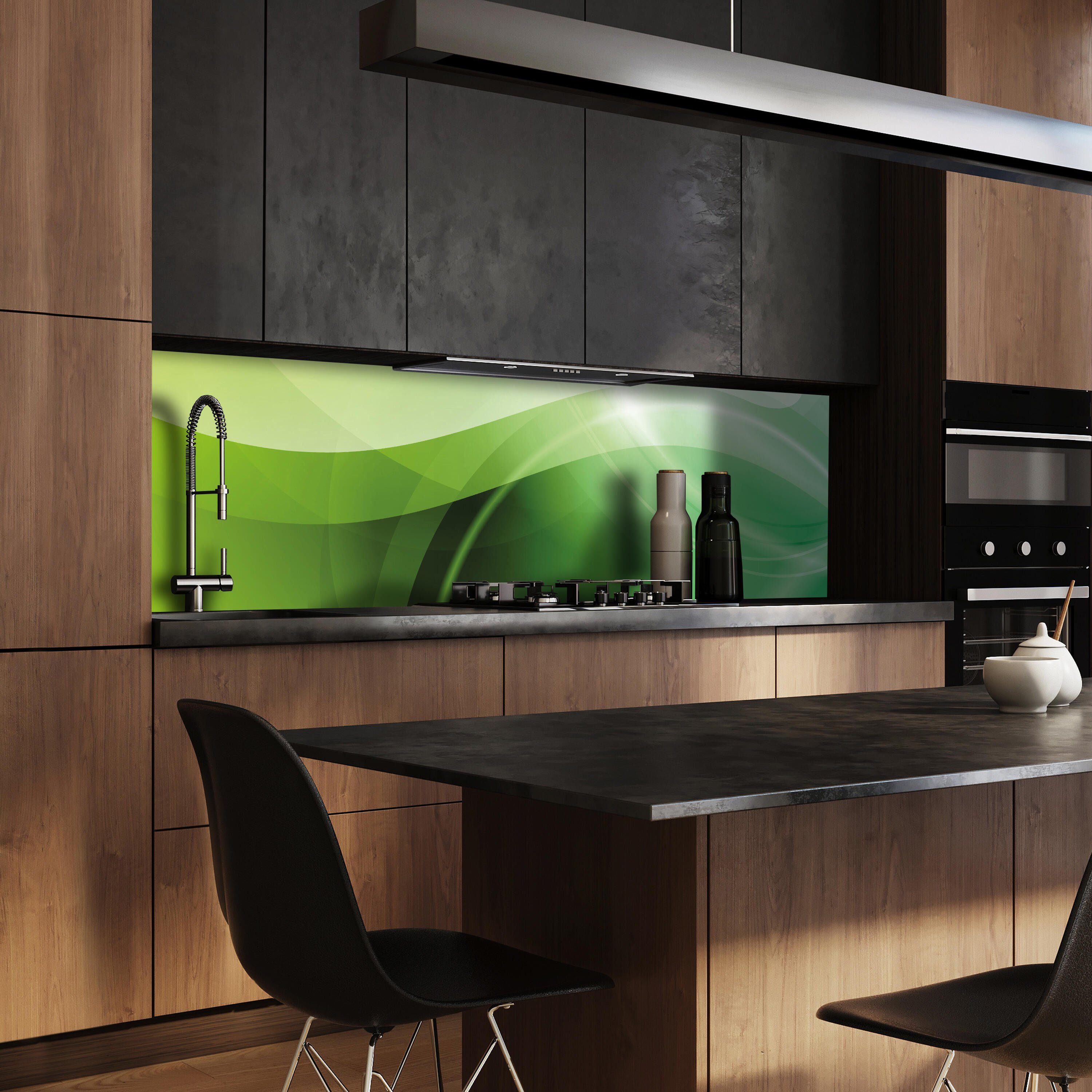 wandmotiv24 Küchenrückwand Abstrakt Grüner Traum, (1-tlg), Premium Hartschaum Nischenrückwand in versch. Größen