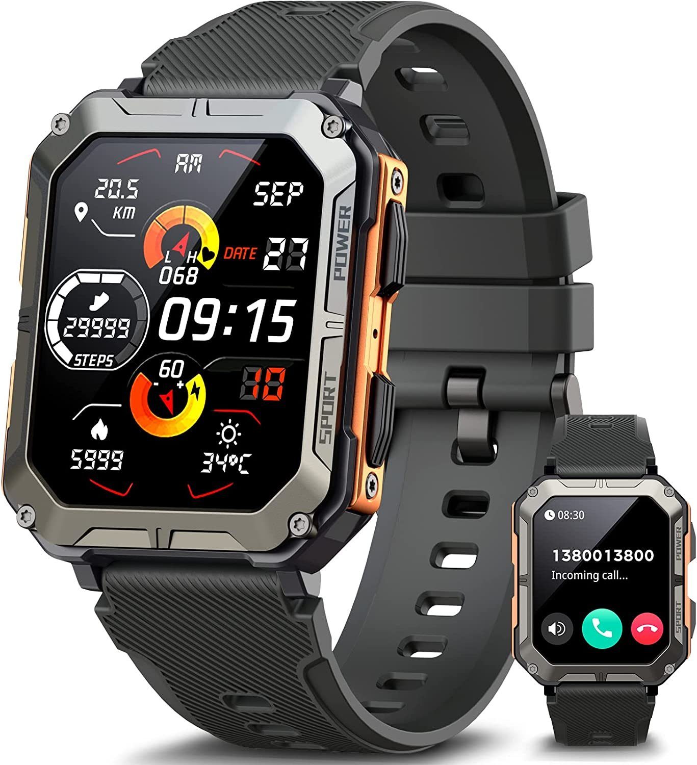 Manike NX3 Pro Smartwatch (4,3 cm/1,69%27%27 HD Voll Touchscreen Zoll) Spar - Set, mit wechselband aus weichem Silikon und Ladenkabel, Herzfrequenzmesser, Analyse von EKG-Daten, Blutdruckmessgerät