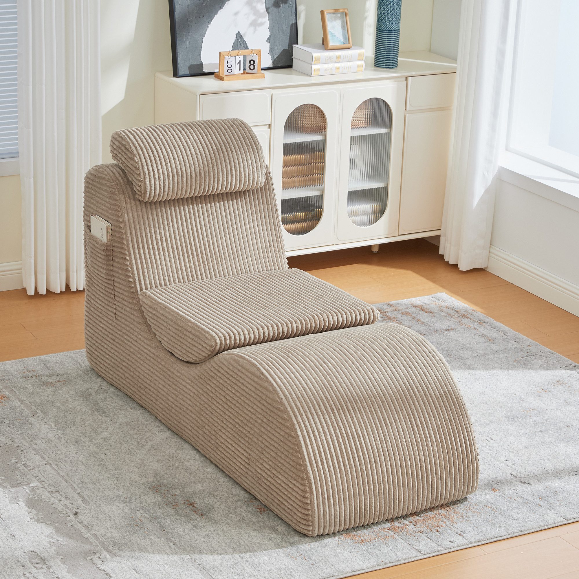 OKWISH Loungesessel Polsterstuhl Relaxsessel (Hoch Elastischem Kompressionsschaum, Abnehmbarer Sitzauflage und Seitentasche)