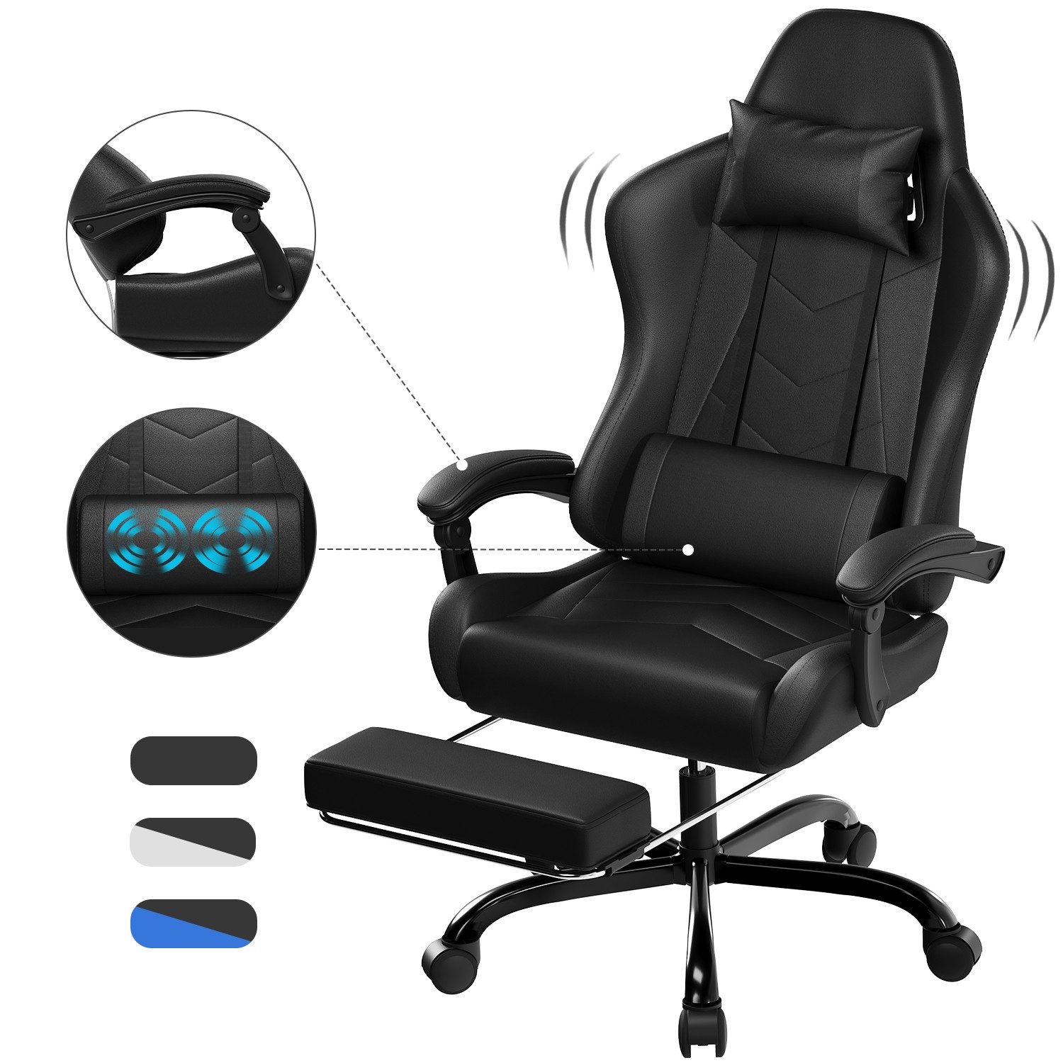 Gaming-Stuhl Massage Gaming Stuhl mit Fußstütze 90-135° Rückenlehne einstellbar
