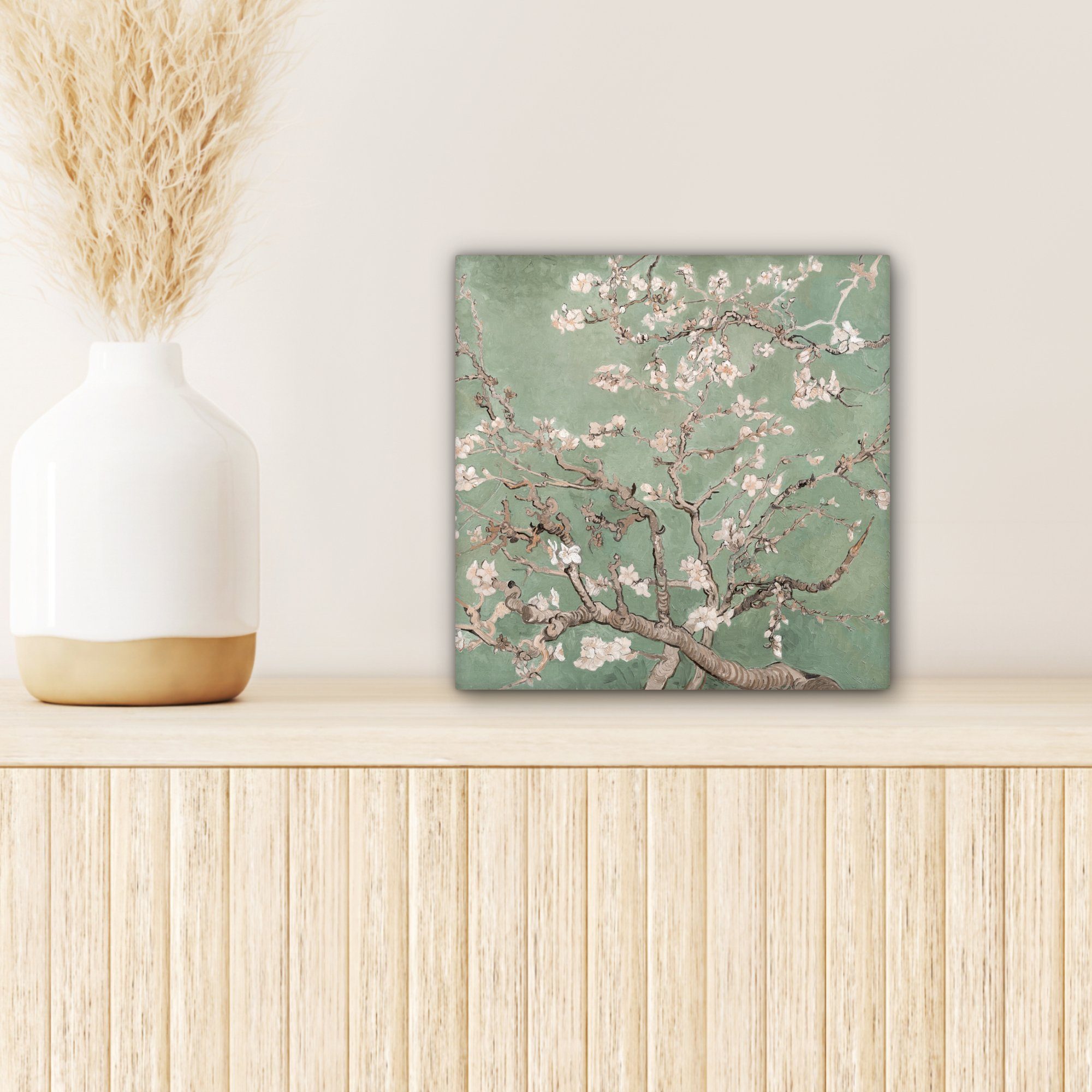 OneMillionCanvasses® Leinwandbild (1 - Van Gogh Leinwand - Wohnzimmer Grün, St), cm Schlafzimmer, Kunst Bilder Mandelblüte für - 20x20