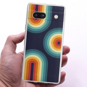 DeinDesign Handyhülle Retro bunt Regenbogen Double Rainbow on Blue, Google Pixel 7a Silikon Hülle Bumper Case Handy Schutzhülle