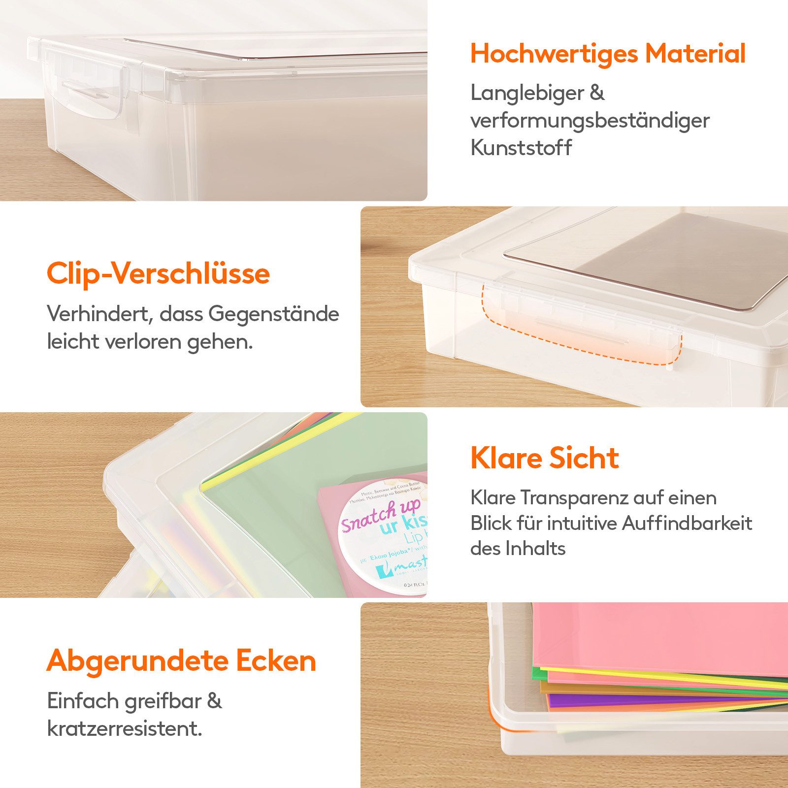 Lifewit Aufbewahrungsbox Aufbewahrungsbox A4 mit Deckel, Dokumentenbox Archivbox, Storage Box (4 St)