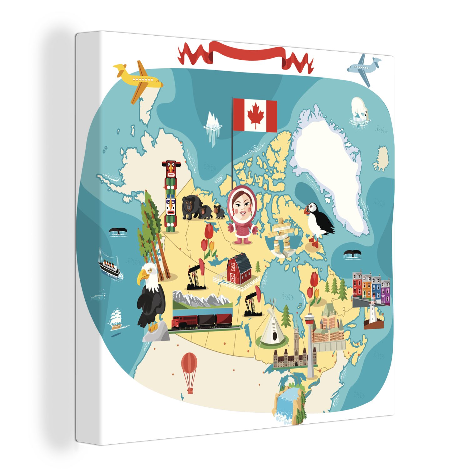 OneMillionCanvasses® Leinwandbild Bilder Kanada, für Schlafzimmer einer von Illustrationen Karte Leinwand Wohnzimmer St), (1 auf