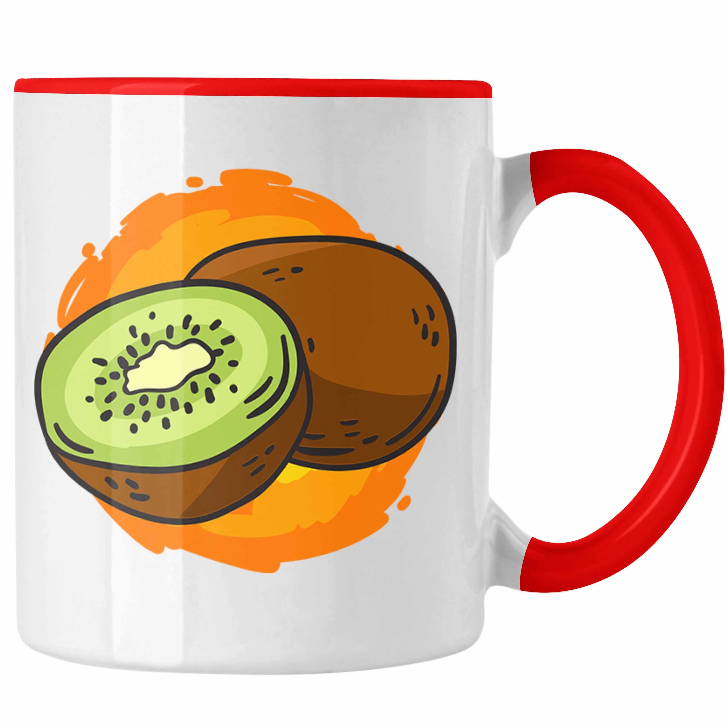 Trendation Tasse Lustige Tasse mit Kiwi-Grafik Geschenk für Kiwi-Liebhaber Rot