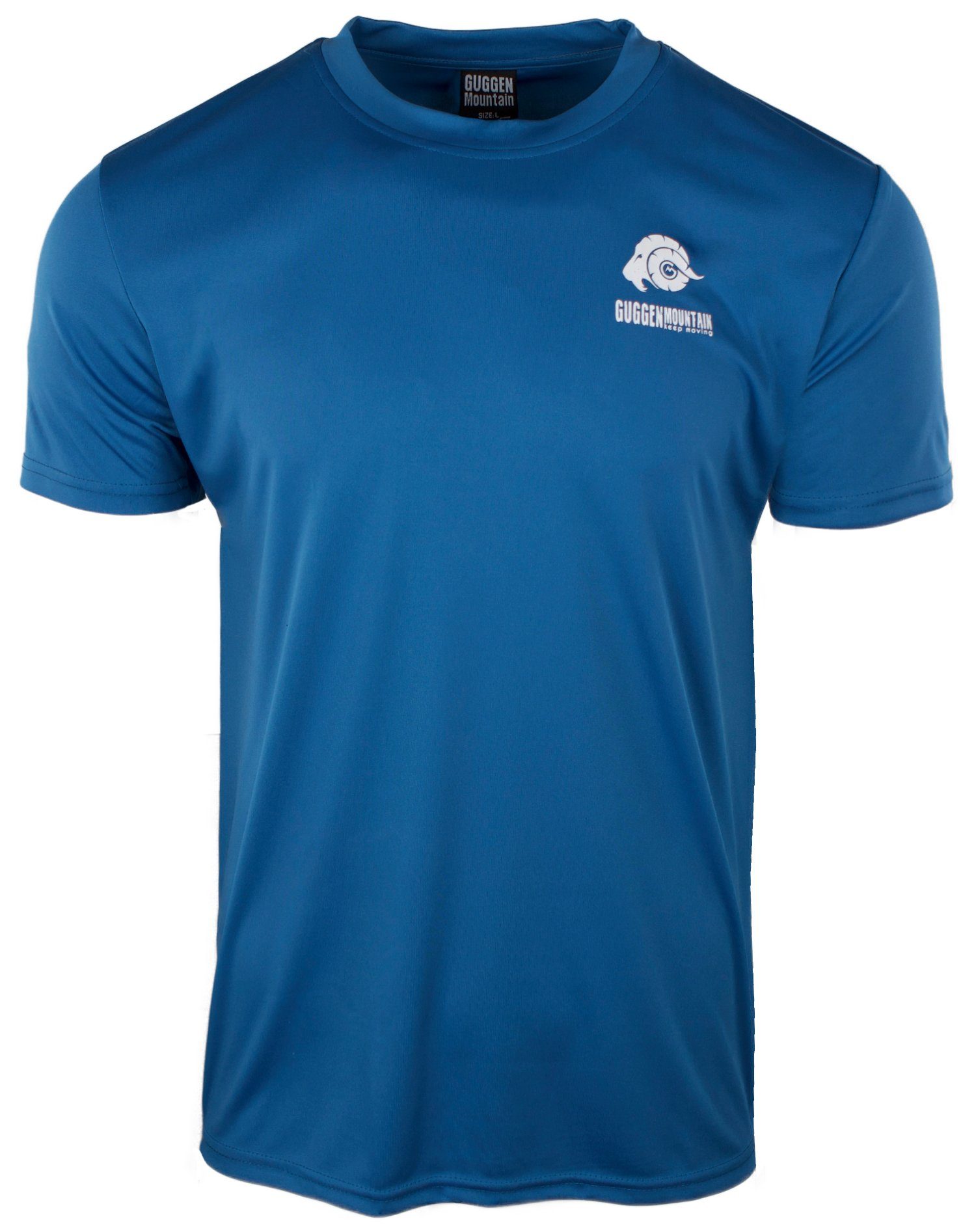 in GUGGEN T-Shirt FW04 Blau-OHNE-Logo Funktionsshirt Funktionsshirt Sportshirt Mountain Unifarben, Logo Kurzarm Herren
