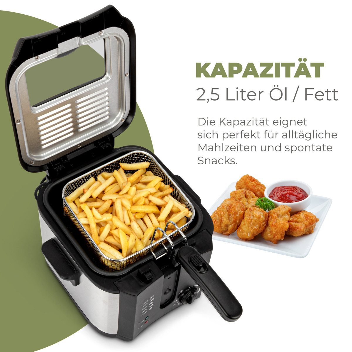 CLATRONIC Fritteuse FR 3649, Friteuse mit Fett, 2,5 L, Fritteuse 130-190°C