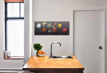 Levandeo® Glasbild, Glasbild 80x30cm Wandbild aus Glas Bunt Küche Gewürze Kräuter