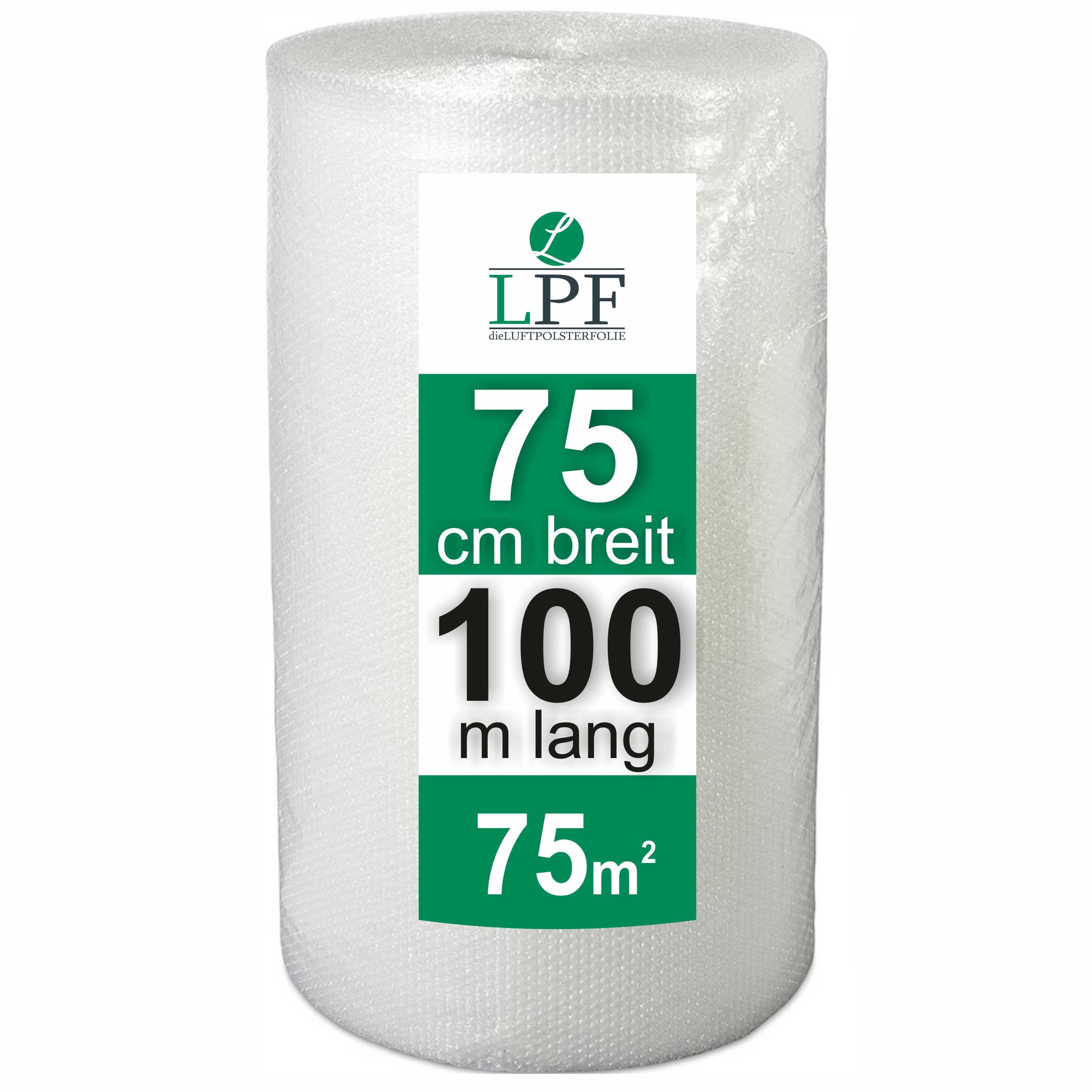 LPF dieLUFTPOLSTERFOLIE Schutzfolie Luftpolsterfolie 75 cm x 100 m Noppenfolie Verpackungsfolie