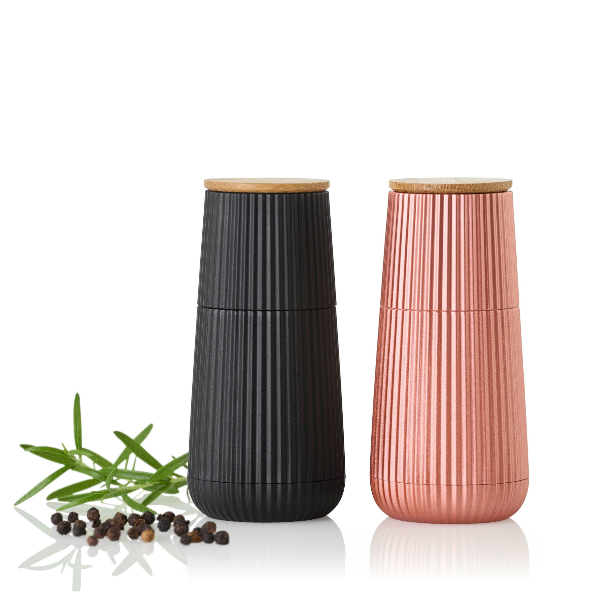 AdHoc Salz-/Pfeffermühle 2-er Set Scape manuell, (2 Stück), hochwertiges Keramikmahlwerk, exklusives Relief-Design, 12,3 cm hoch