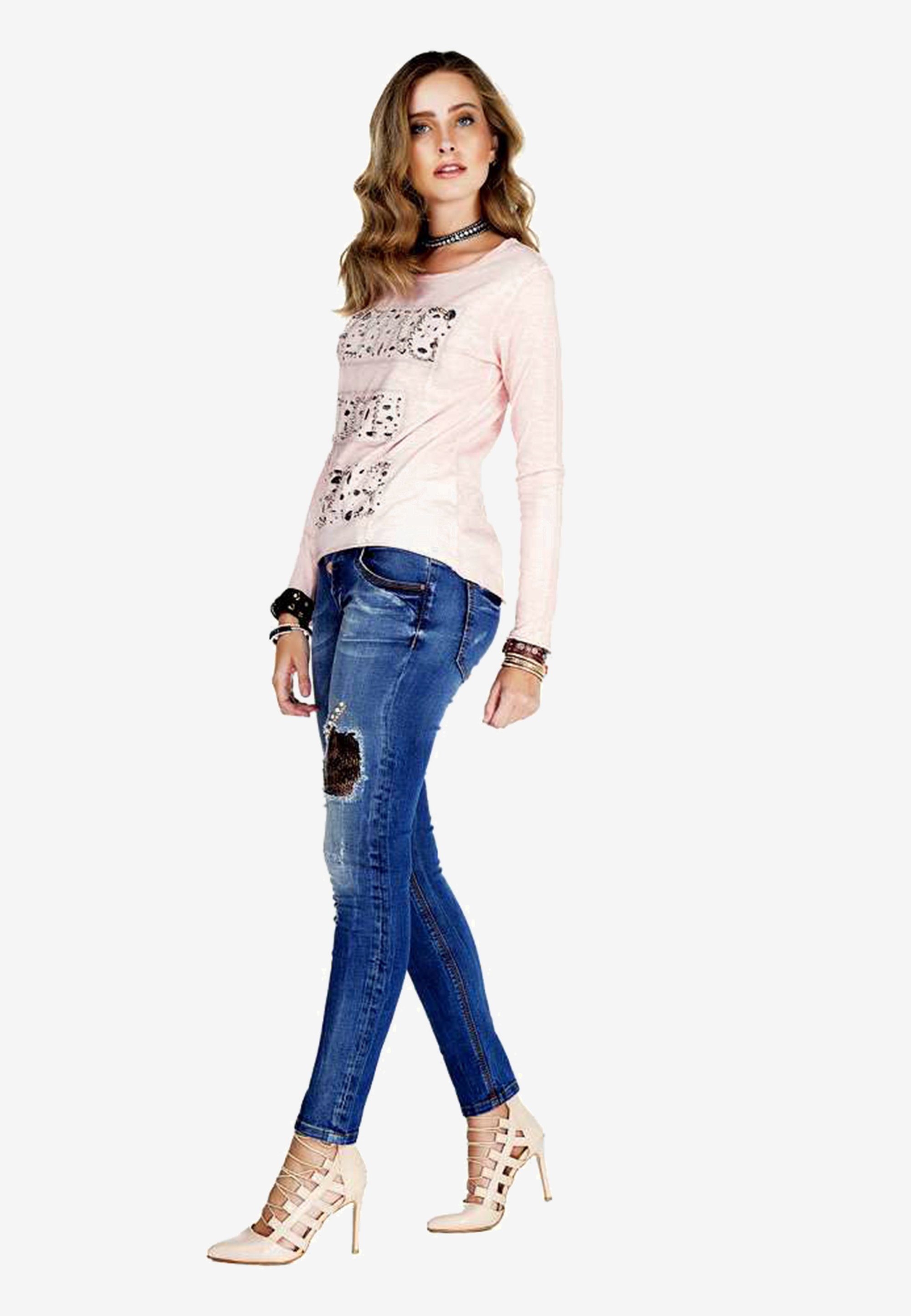 Cipo & Ketten-Highlights besonderen Langarmshirt mit rosa Baxx