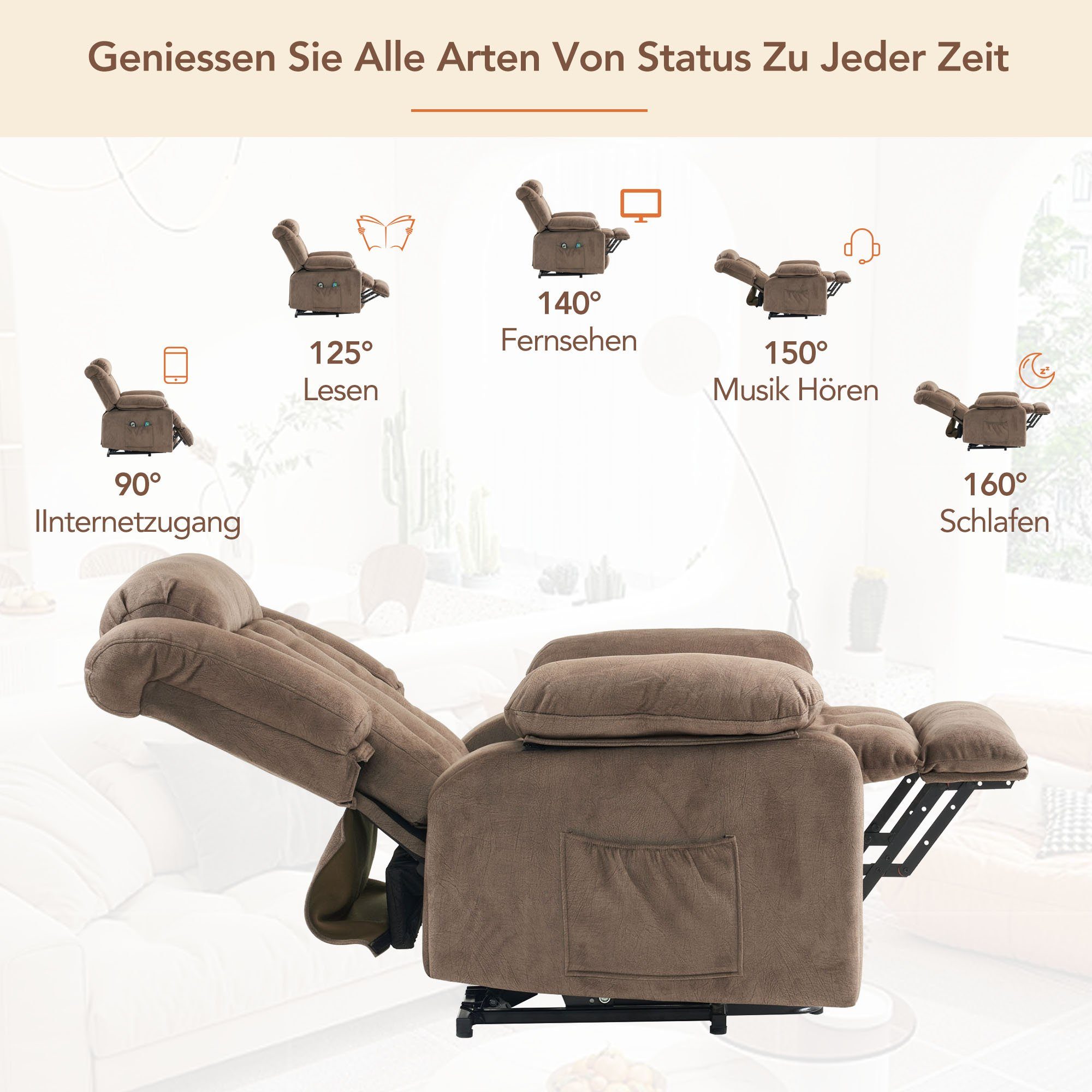 DOTMALL Massagesessel Fernsehsessel mit Liegefunktion Ruhesessel,Elektrischer Massagestuhl