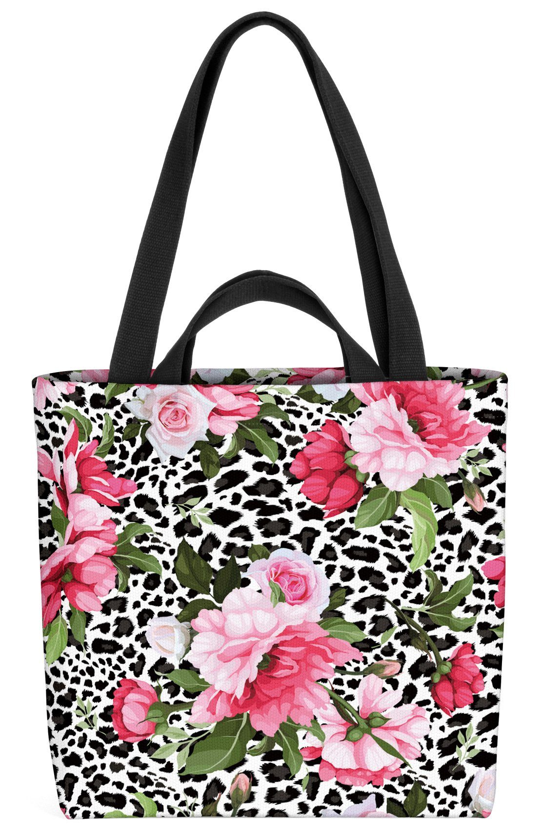 VOID Henkeltasche Leo-Print Pfingstrosen Leoparden-Muster (1-tlg), Leopard geblümt Blumen-Muster