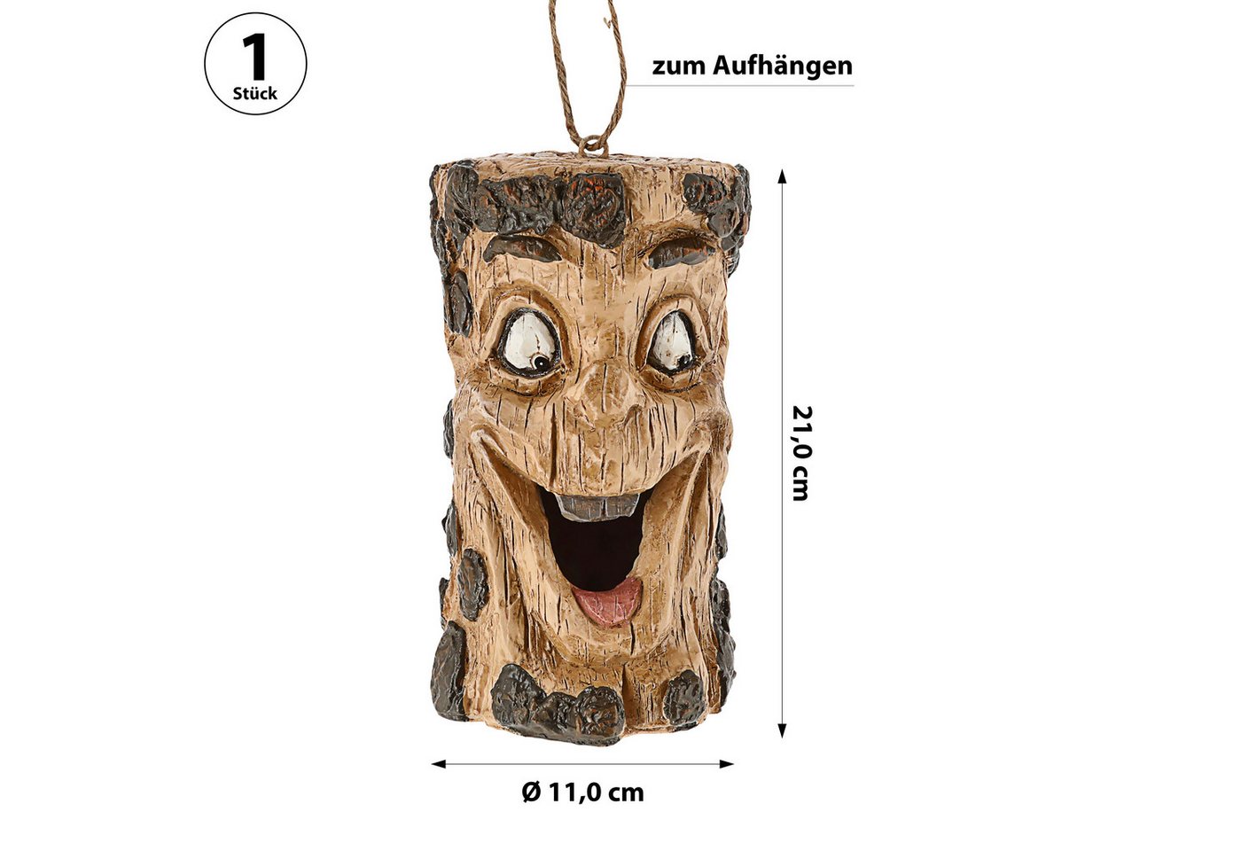 Thumbnail - CEPEWA Vogelhaus Vogelhaus zum Aufhängen Waldgeist 11x21cm naturfarben Polyresin Futter