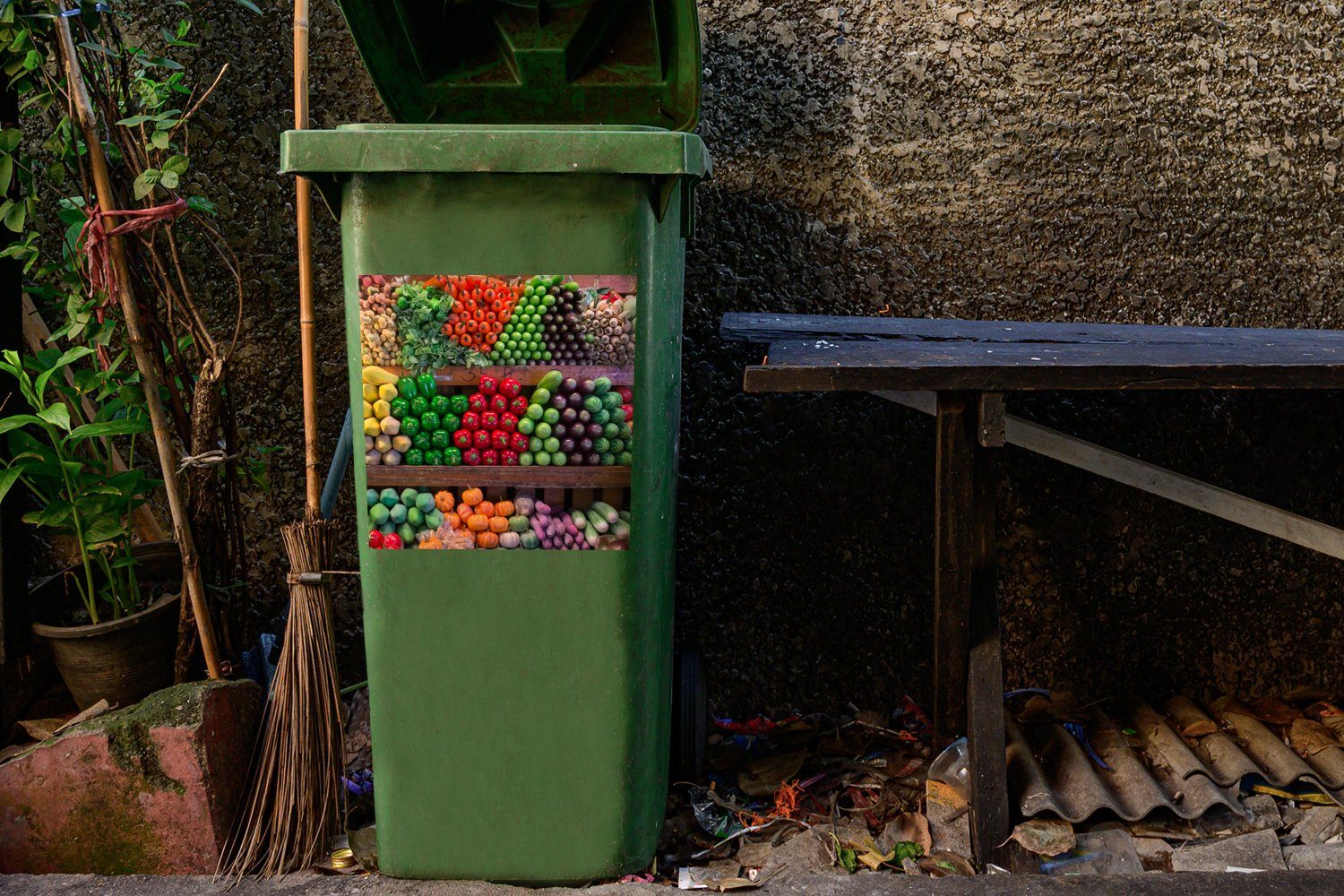 MuchoWow Wandsticker Gemüse - Obst Container, Sticker, St), Abfalbehälter Mülltonne, Thailand Mülleimer-aufkleber, (1 - Stand 
