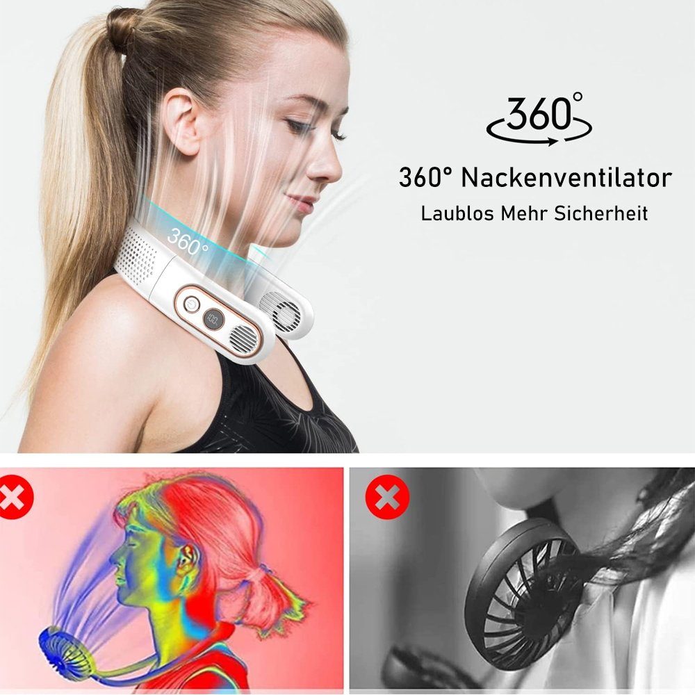 Nackenventilator, Ventilator, Mini Faltbarer Hals Akku zggzerg LED-Anzeige 4000mAh USB-Ventilator