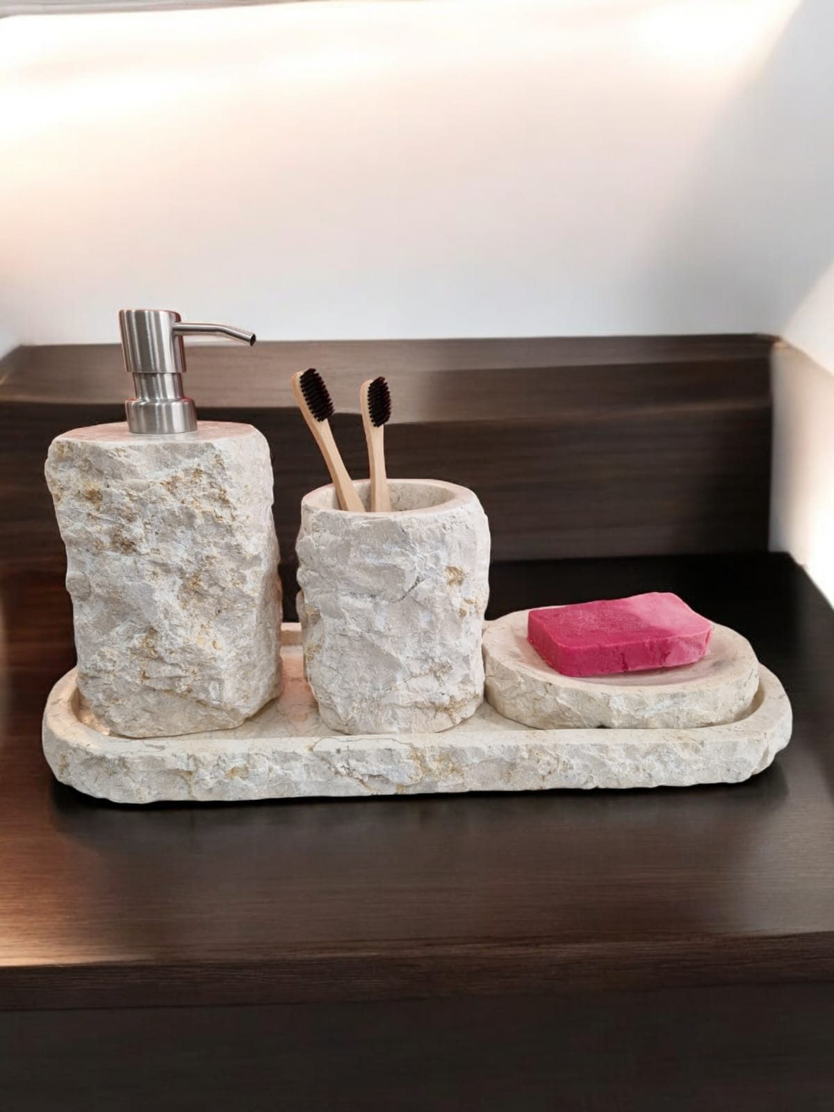 Kinaree Badaccessoire-Set Marmor Badezimmer Set, nachfüllbar, günstig online kaufen
