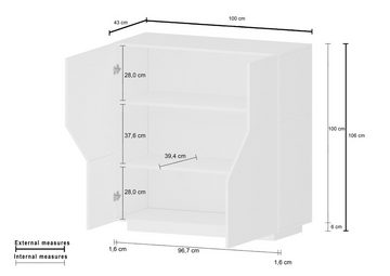 freiraum Highboard Ragusa, in weiß hochglanz, Holzwerkstoff - 100x106x43cm (BxHxT)