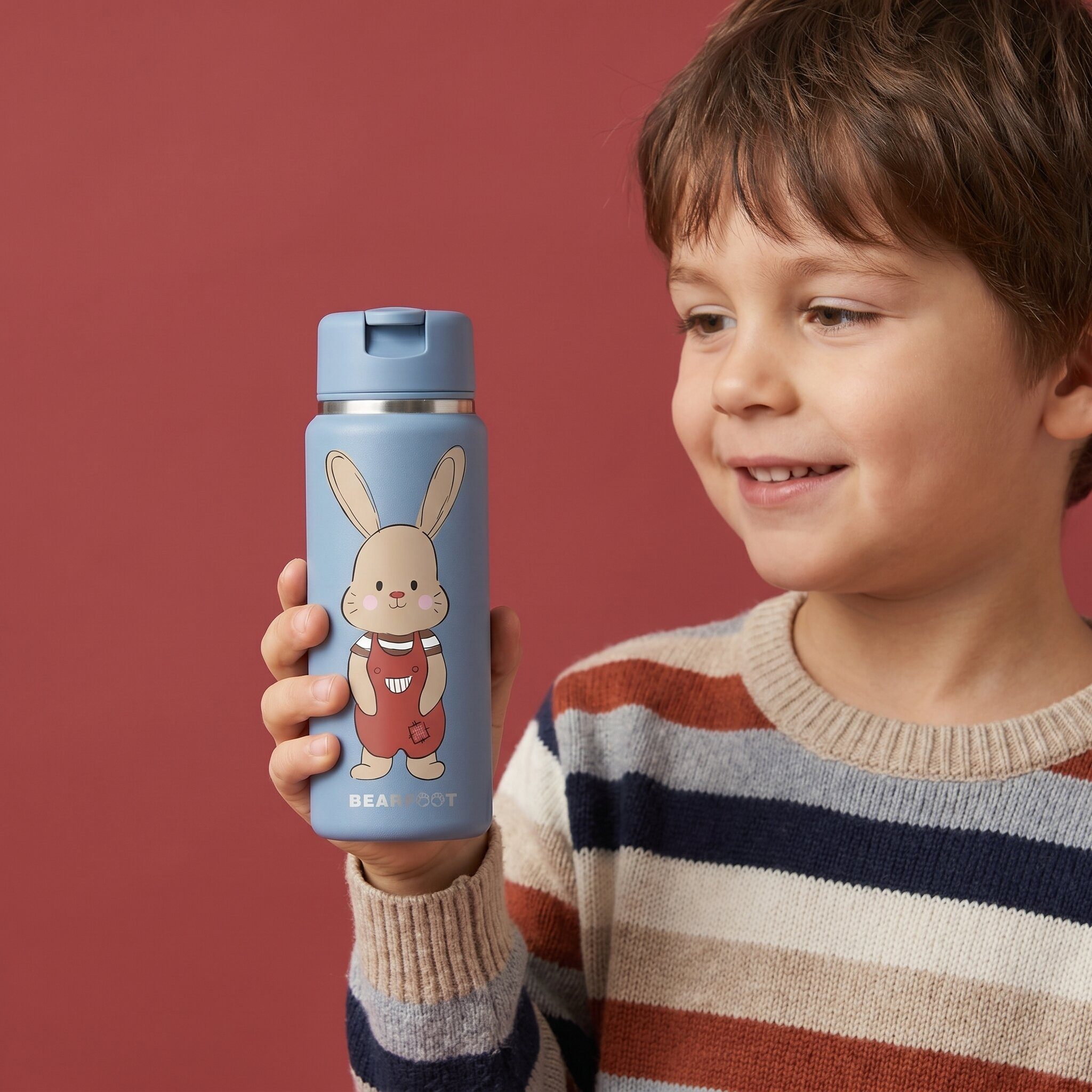 BEARFOOT Trinkflasche TINY Thermo Kinder Trinkflasche Edelstahl - Hase, Thermosflasche, auslaufsicher, Edelstahl, Kinderflasche, BPA-frei