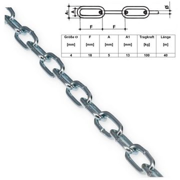 GarPet Stahlkette Stahlkette 40 Meter 4mm Kurzgliedrig Eisen Glieder Kette Verzinkt