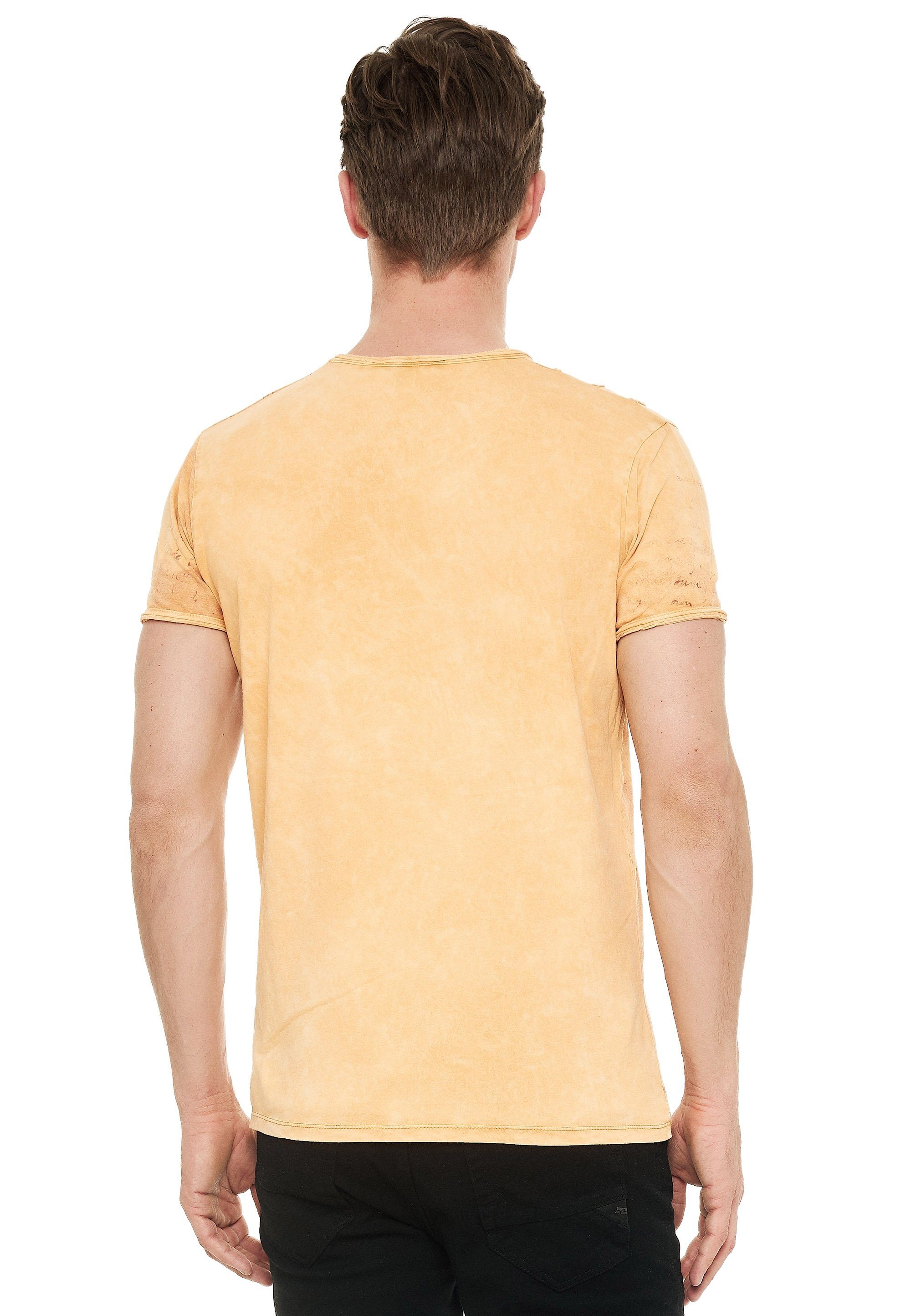 T-Shirt Neal Print mit Rusty camelfarben eindrucksvollem